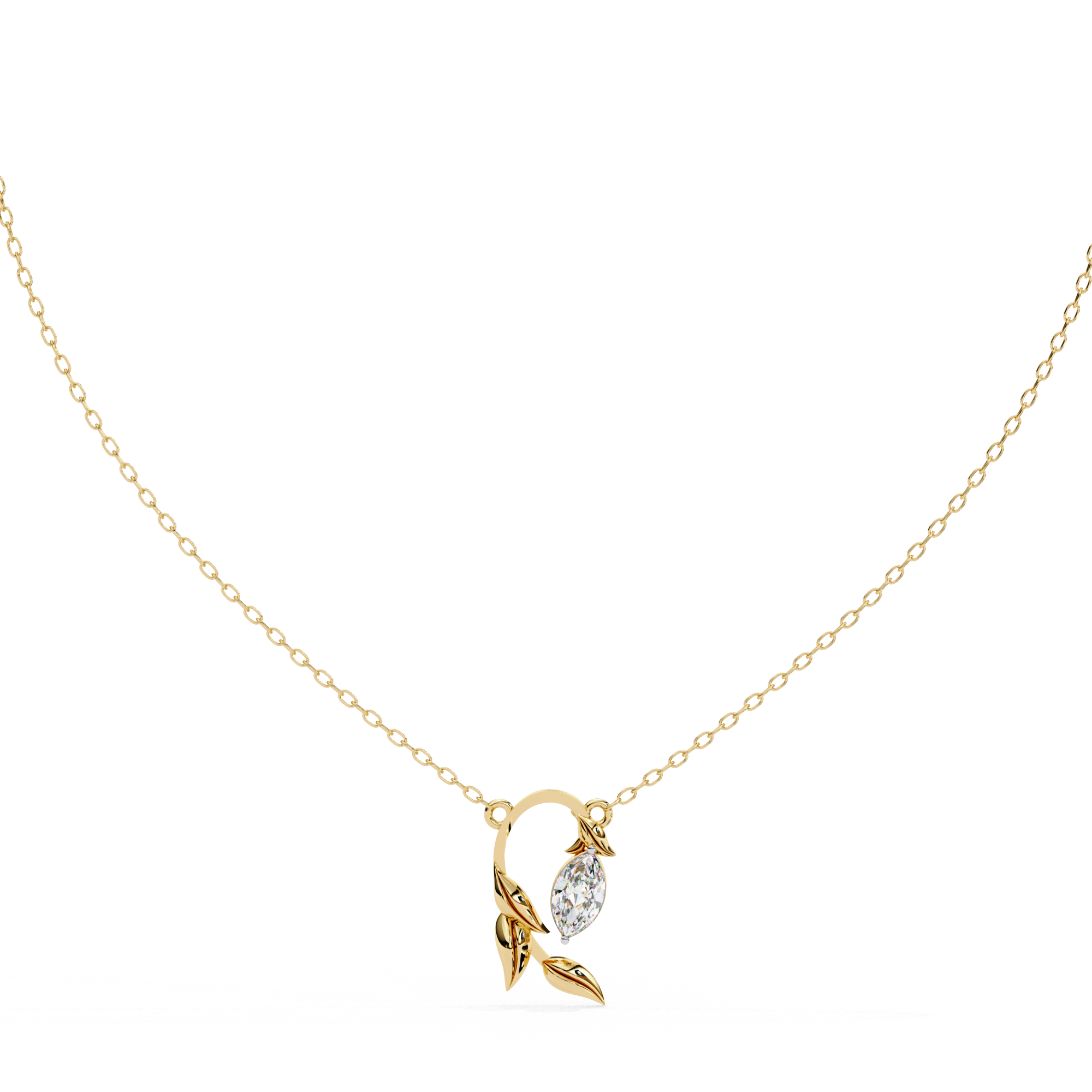 18KT gold Plated Leaflight necklace features a marquise moissanite diamond