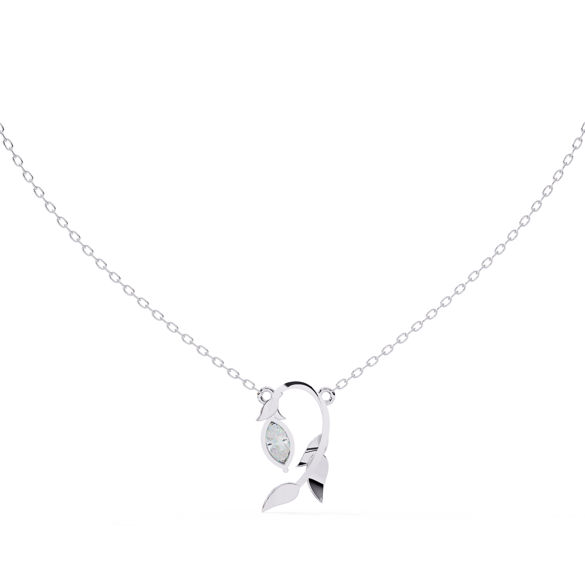 18KT gold Plated Leaflight necklace features a marquise moissanite diamond