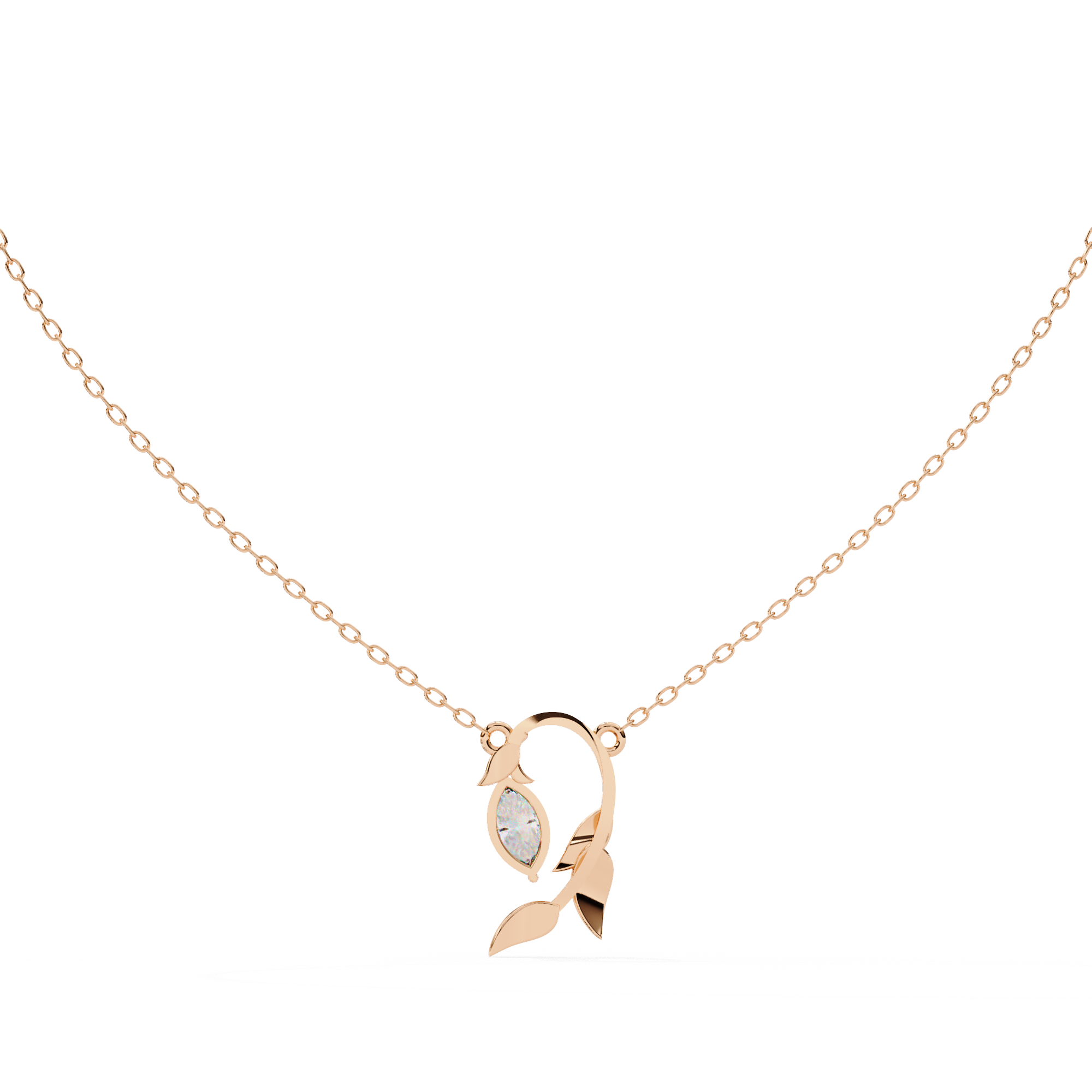 18KT gold Plated Leaflight necklace features a marquise moissanite diamond