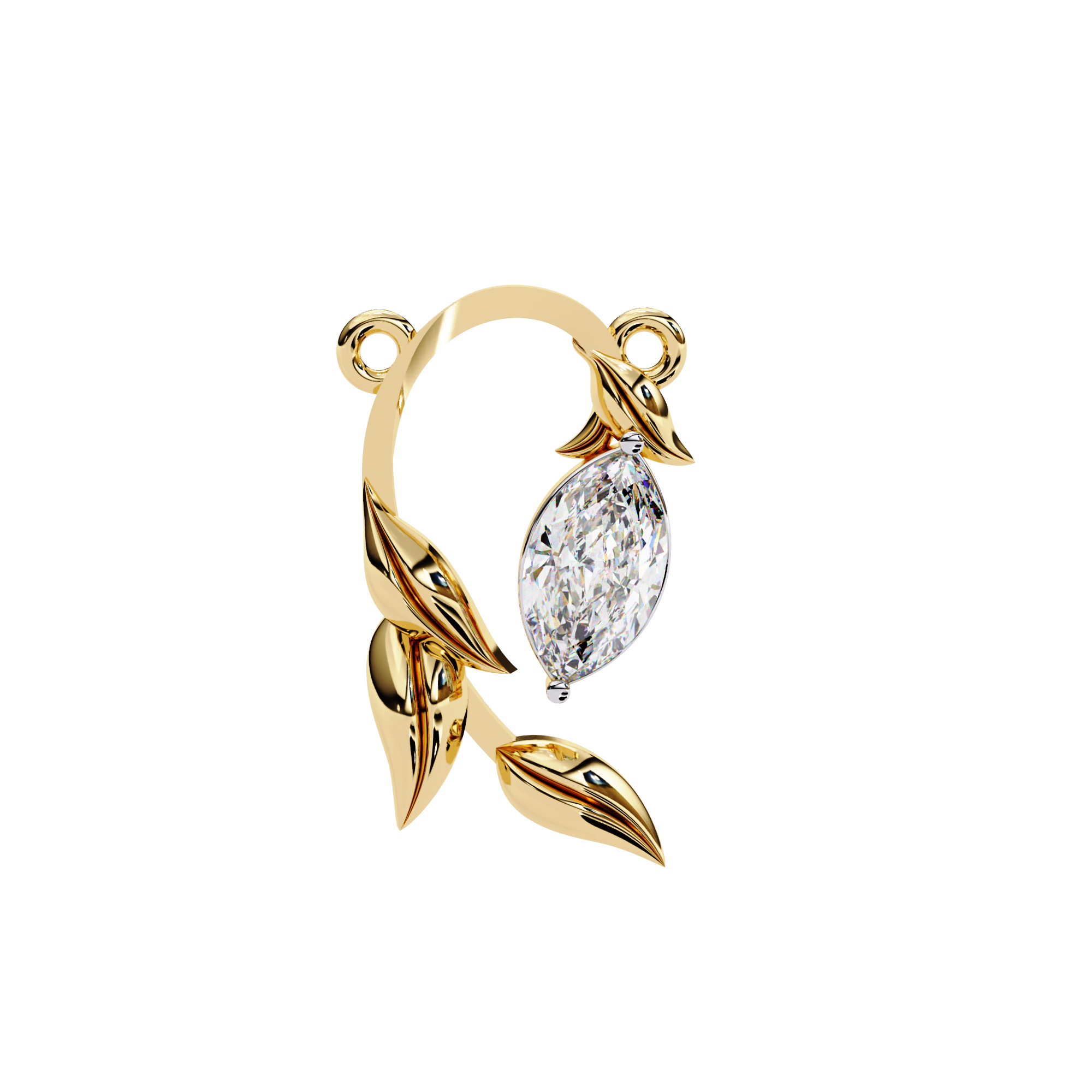 18KT gold Plated Leaflight necklace features a marquise moissanite diamond