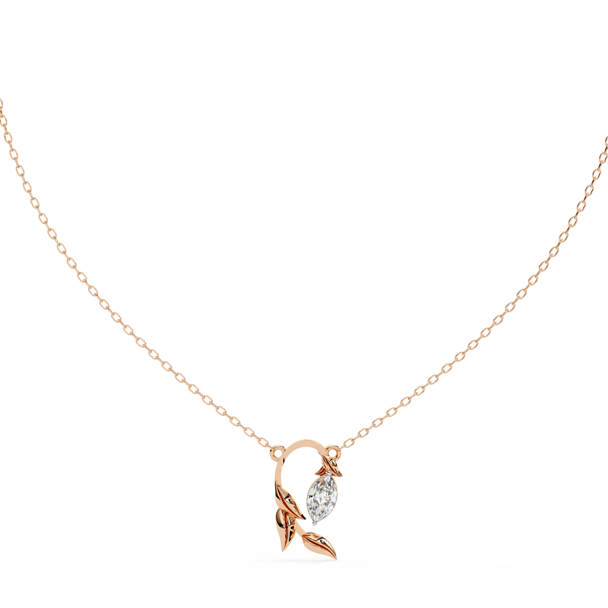 18KT gold Plated Leaflight necklace features a marquise moissanite diamond