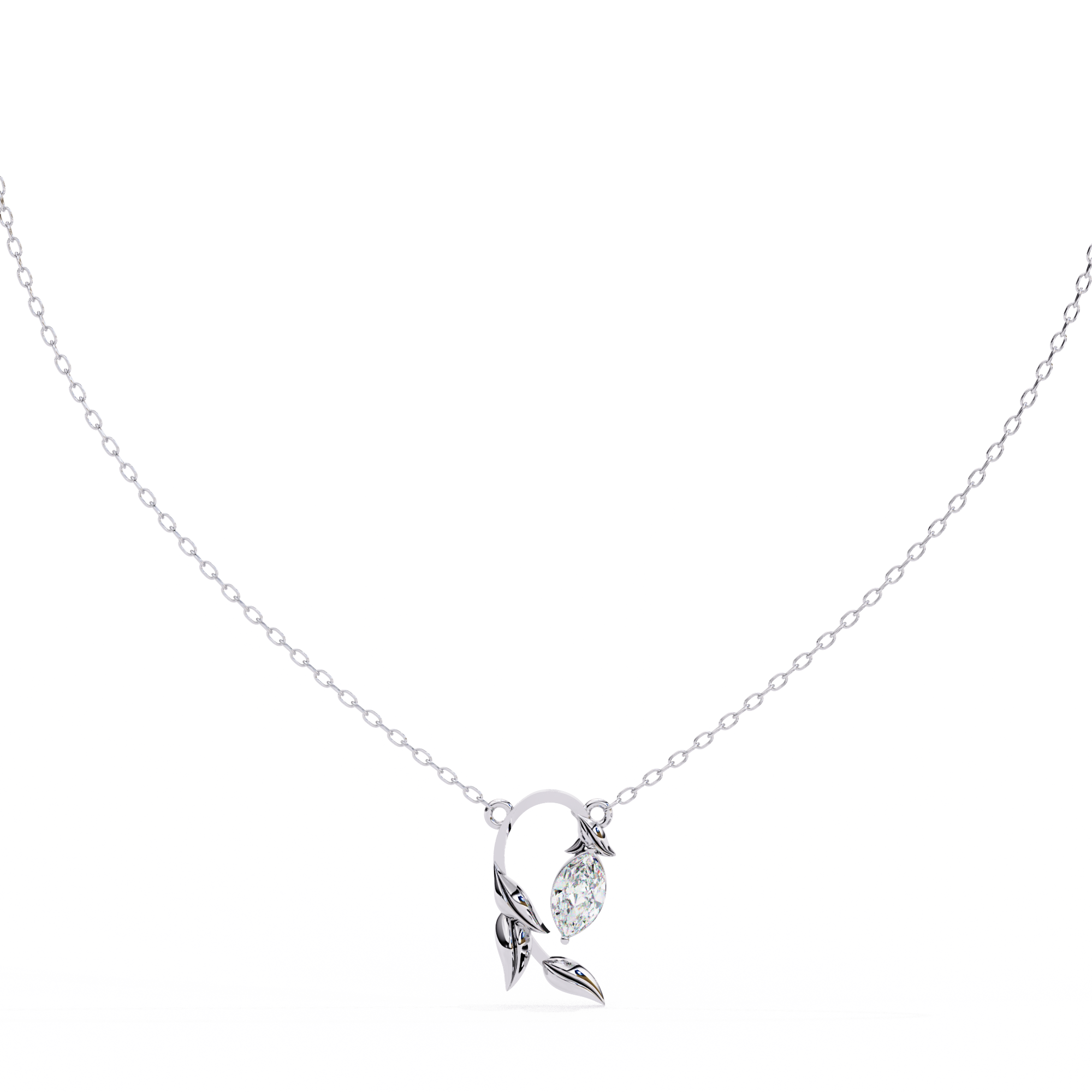 18KT gold Plated Leaflight necklace features a marquise moissanite diamond