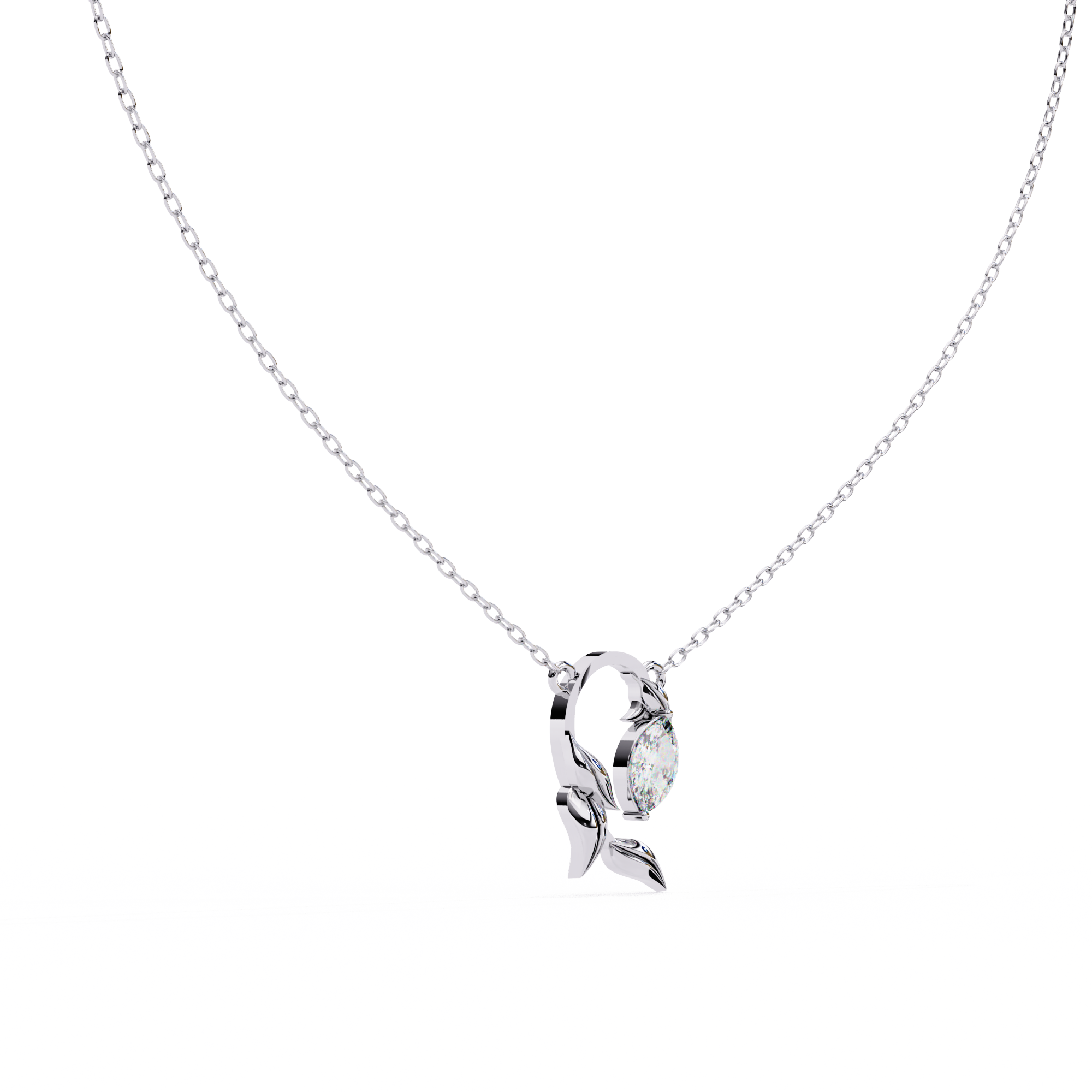 18KT gold Plated Leaflight necklace features a marquise moissanite diamond