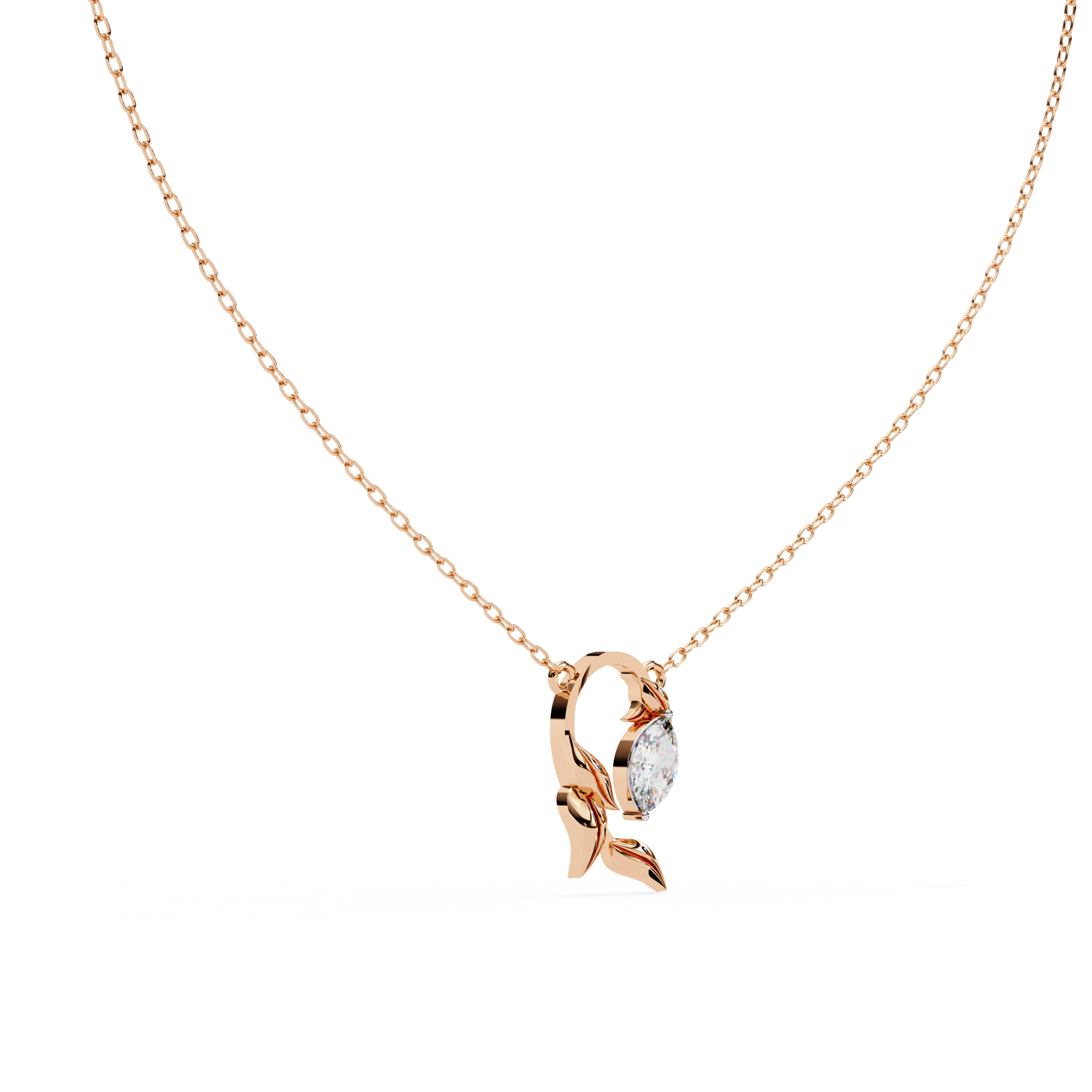 18KT gold Plated Leaflight necklace features a marquise moissanite diamond
