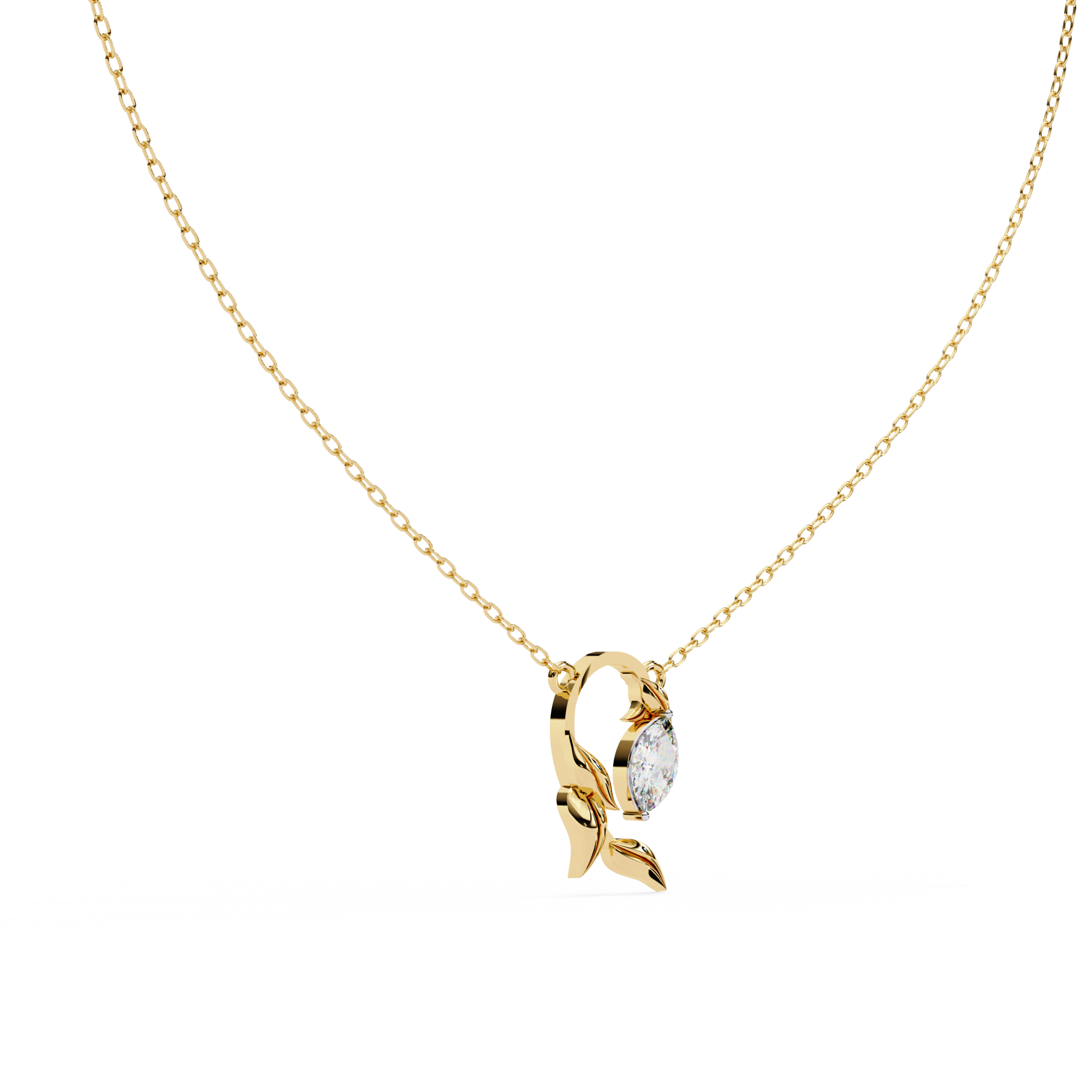 18KT gold Plated Leaflight necklace features a marquise moissanite diamond