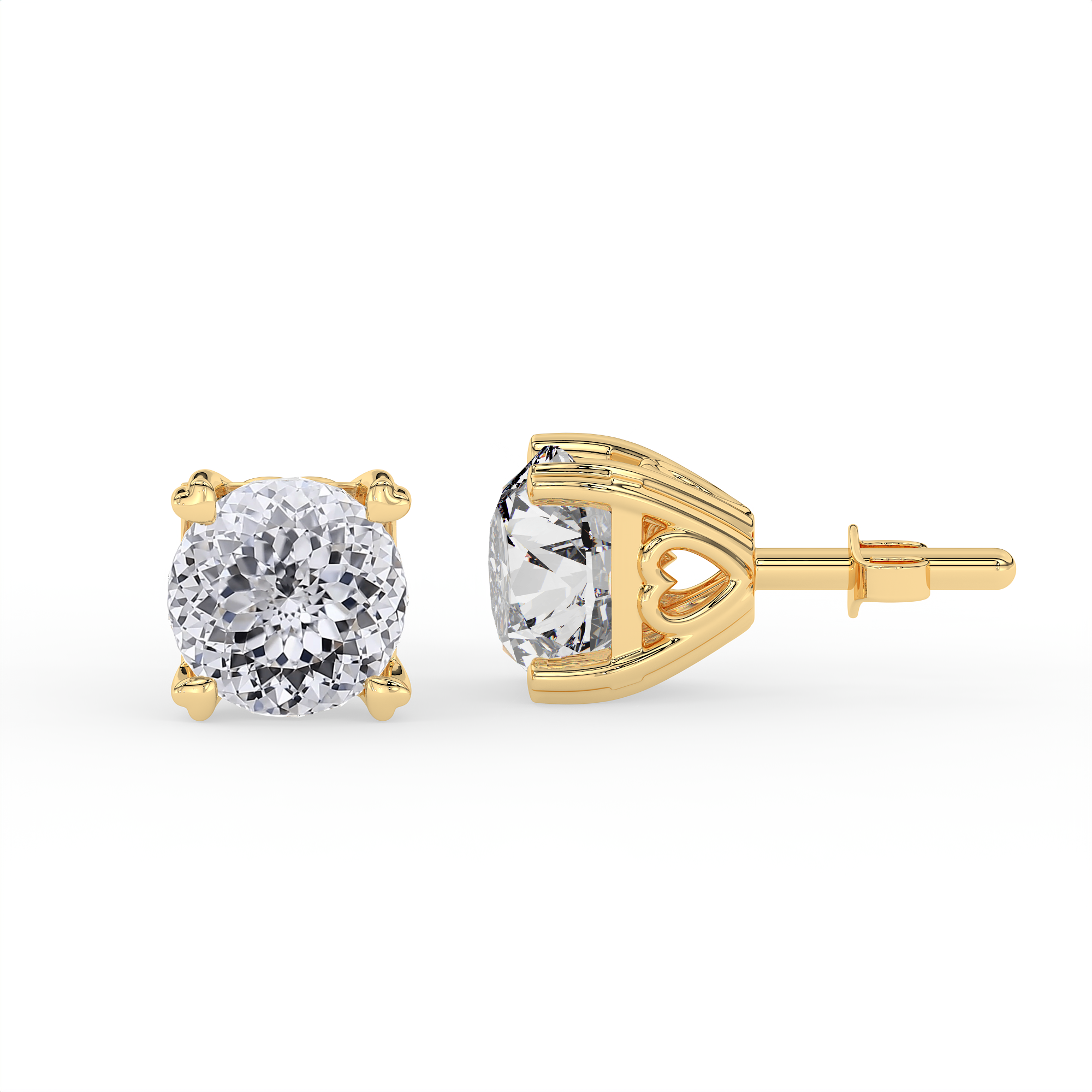 18KT Gold Plated Portuguese Cut Diamond Solitaire Stud Earrings for Women