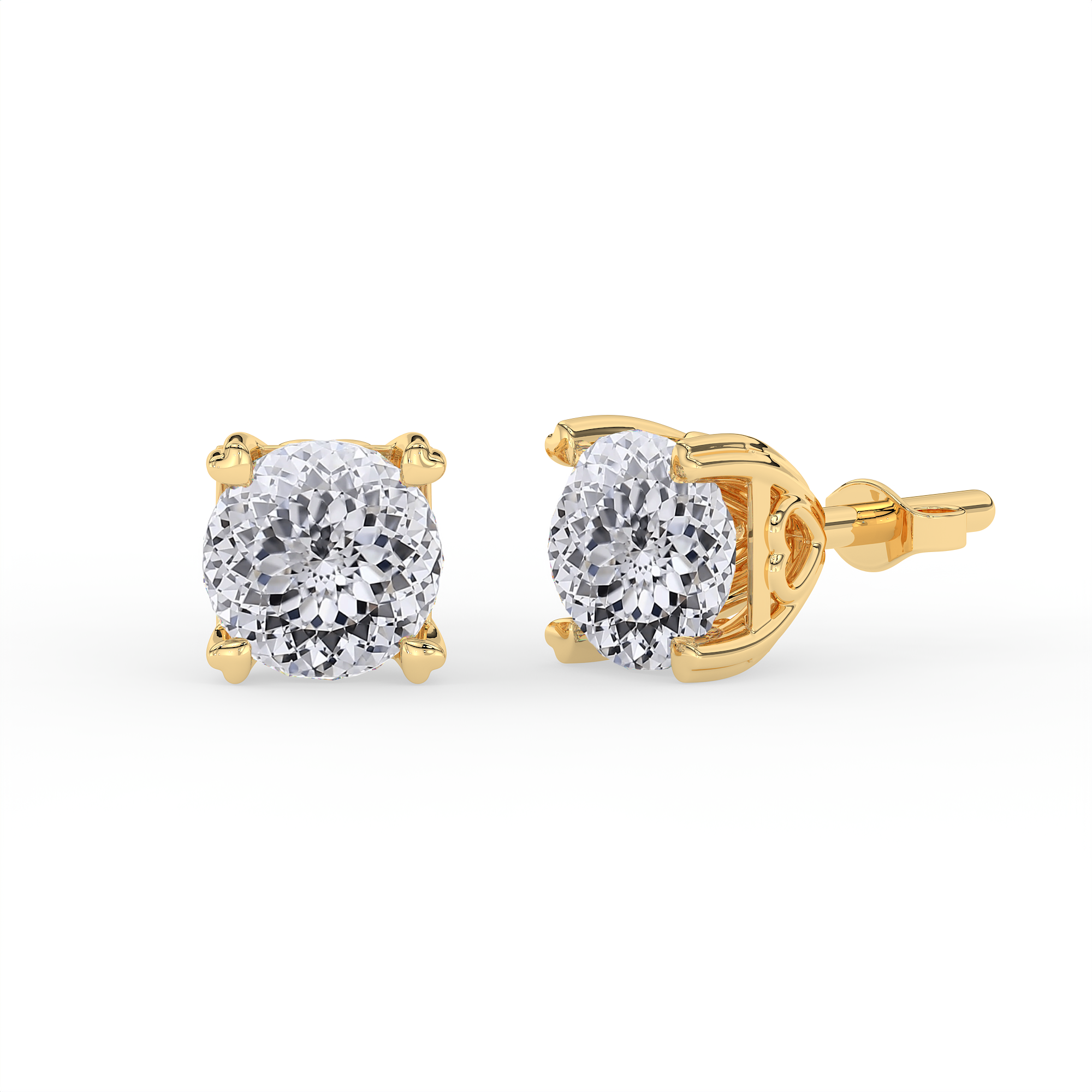 18KT Gold Plated Portuguese Cut Diamond Solitaire Stud Earrings for Women