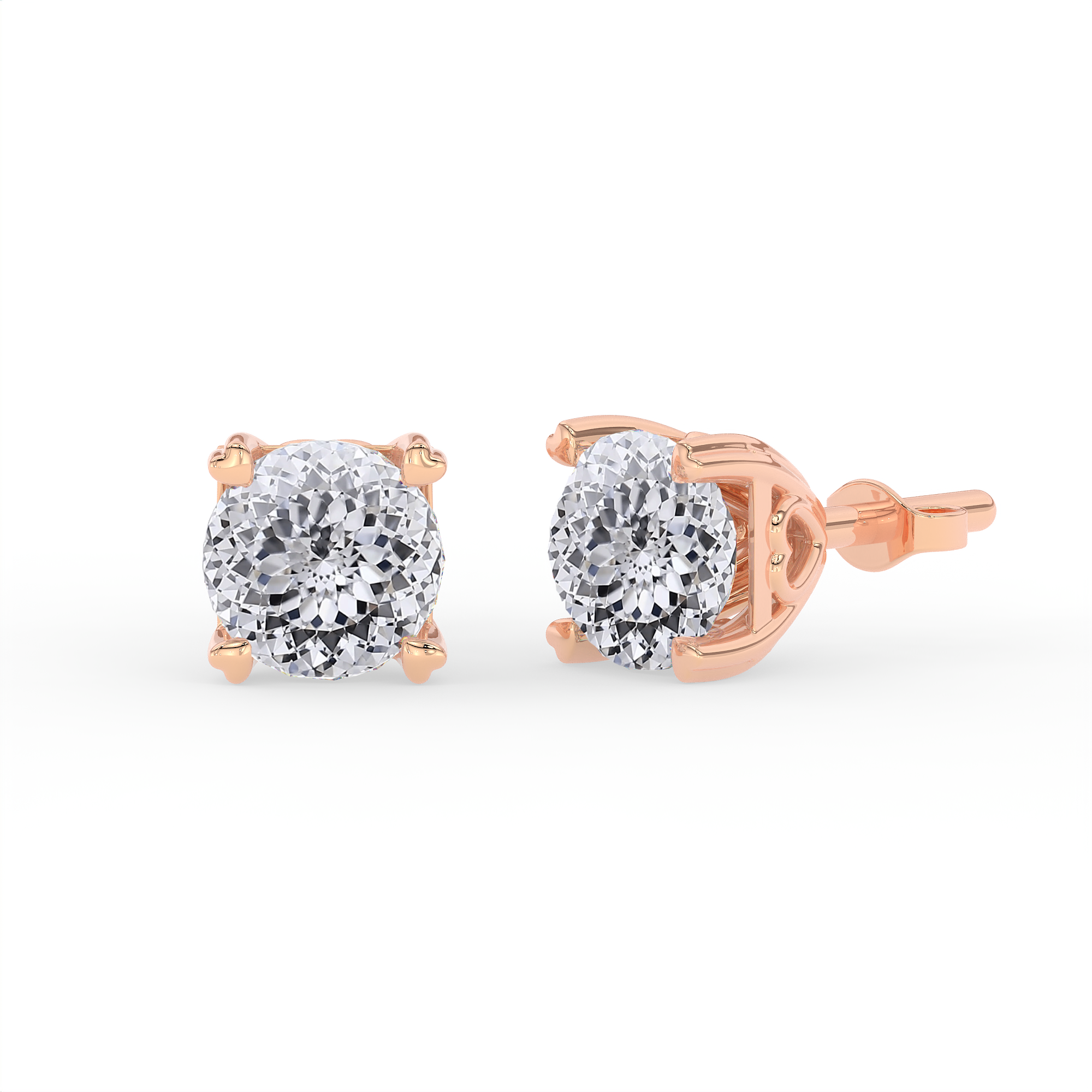 18KT Gold Plated Portuguese Cut Diamond Solitaire Stud Earrings for Women