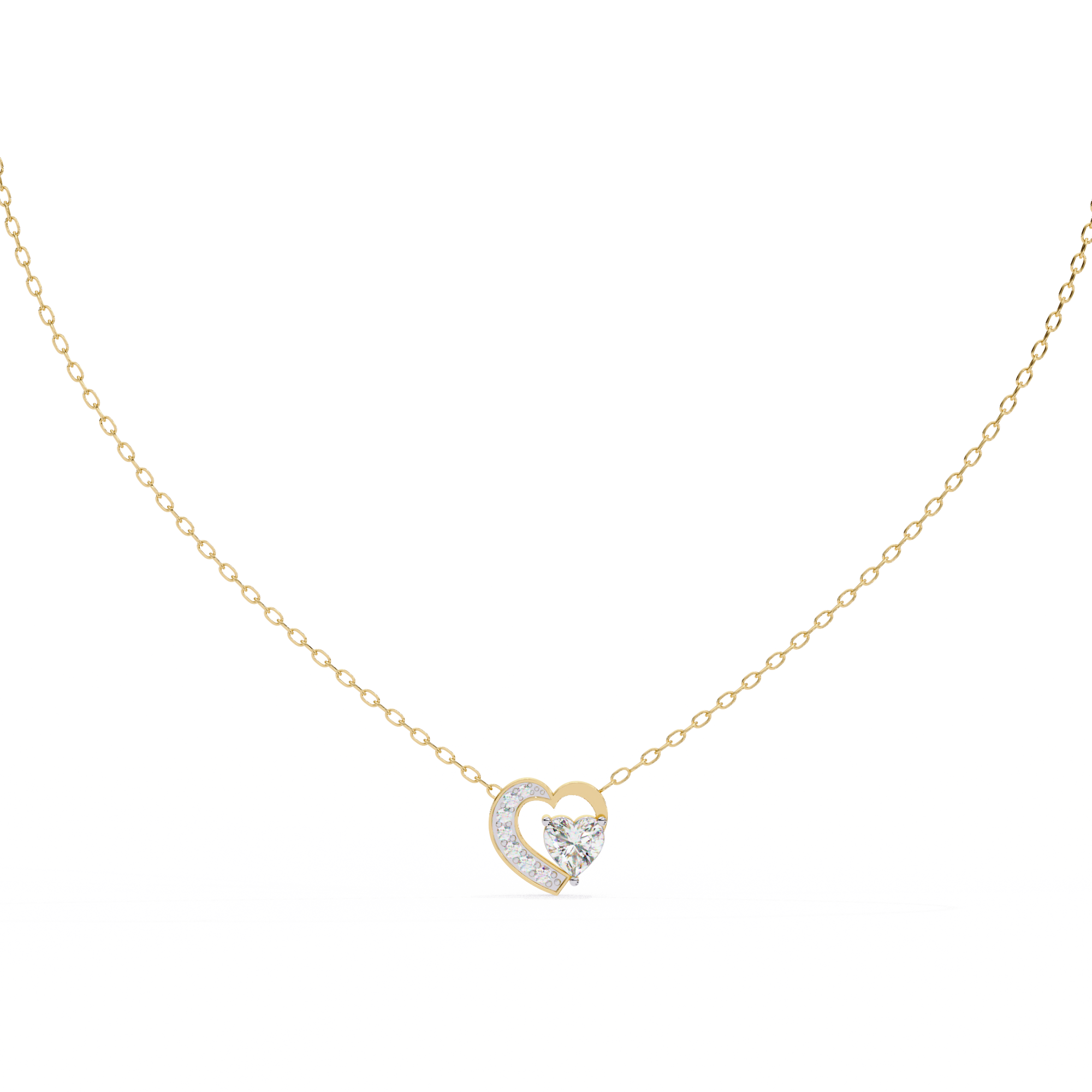 18KT gold plated Pave Heart Solitaire Pendant