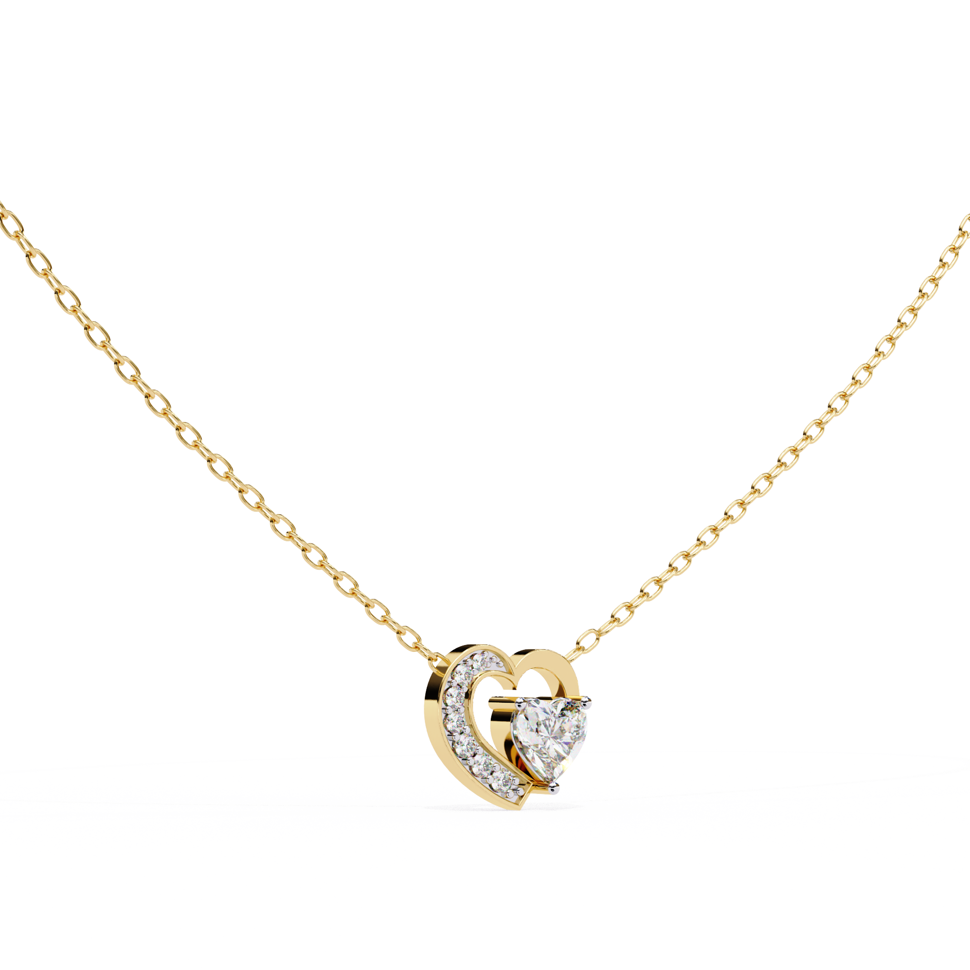 18KT gold plated Pave Heart Solitaire Pendant
