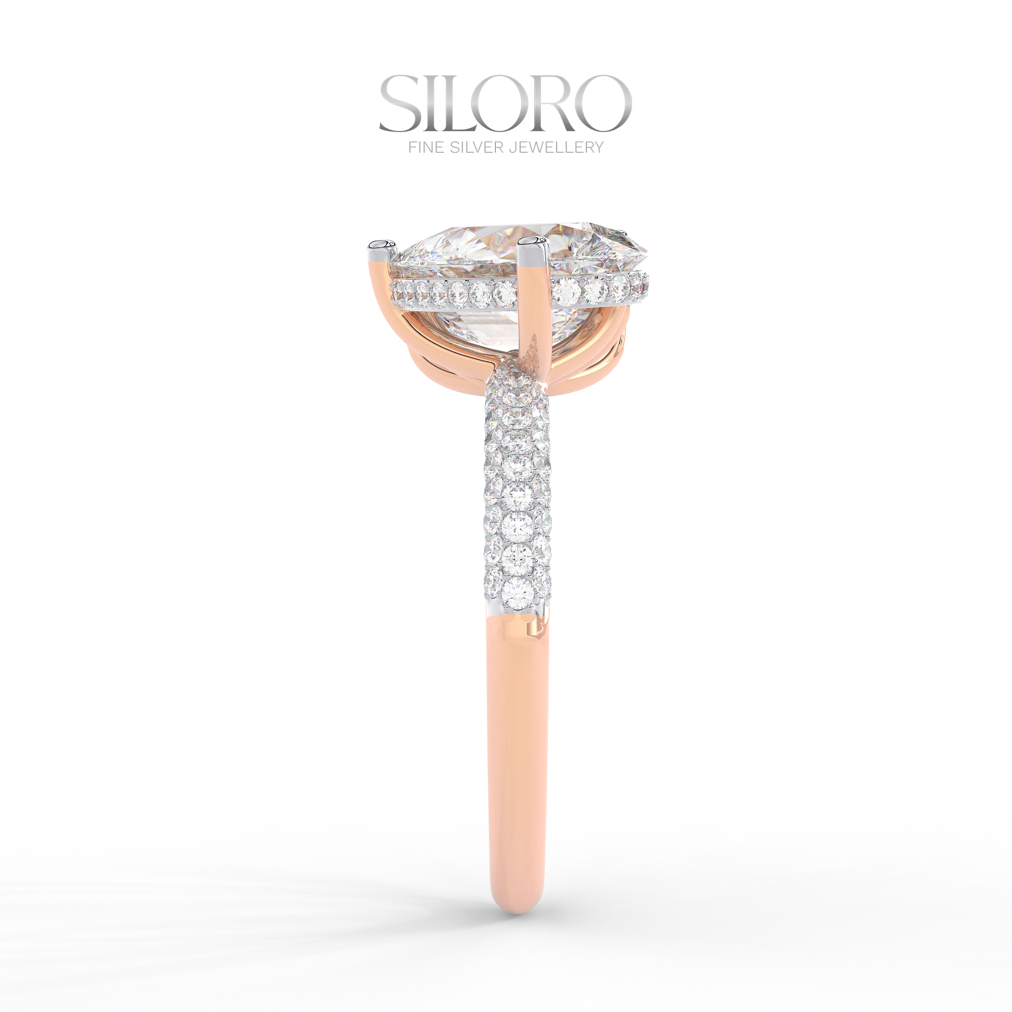 925 Silver Toi Moi moissanite emerald and pear shaped solitaire diamond Ring
