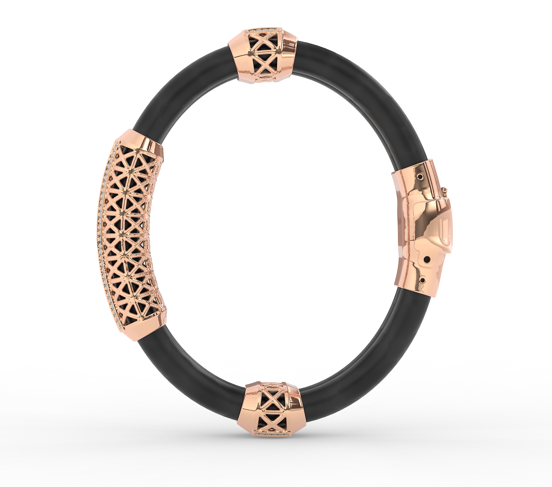 18KT Gold Plated black silicone band moissanite Diamond Lattice Bracelet