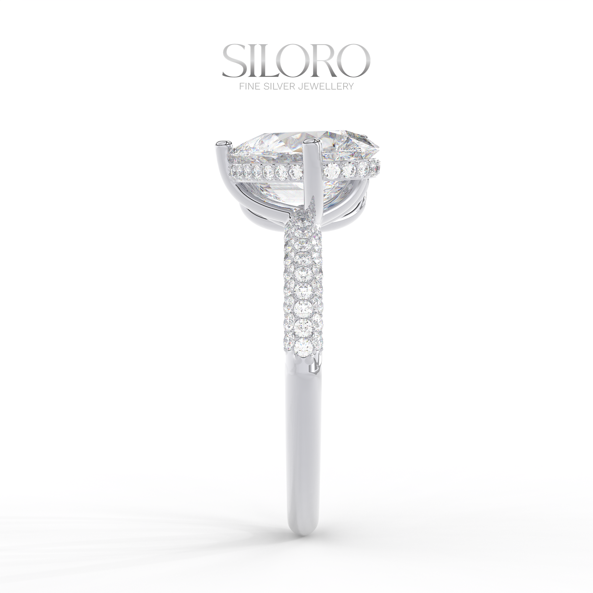 925 Silver Toi Moi moissanite emerald and pear shaped solitaire diamond Ring