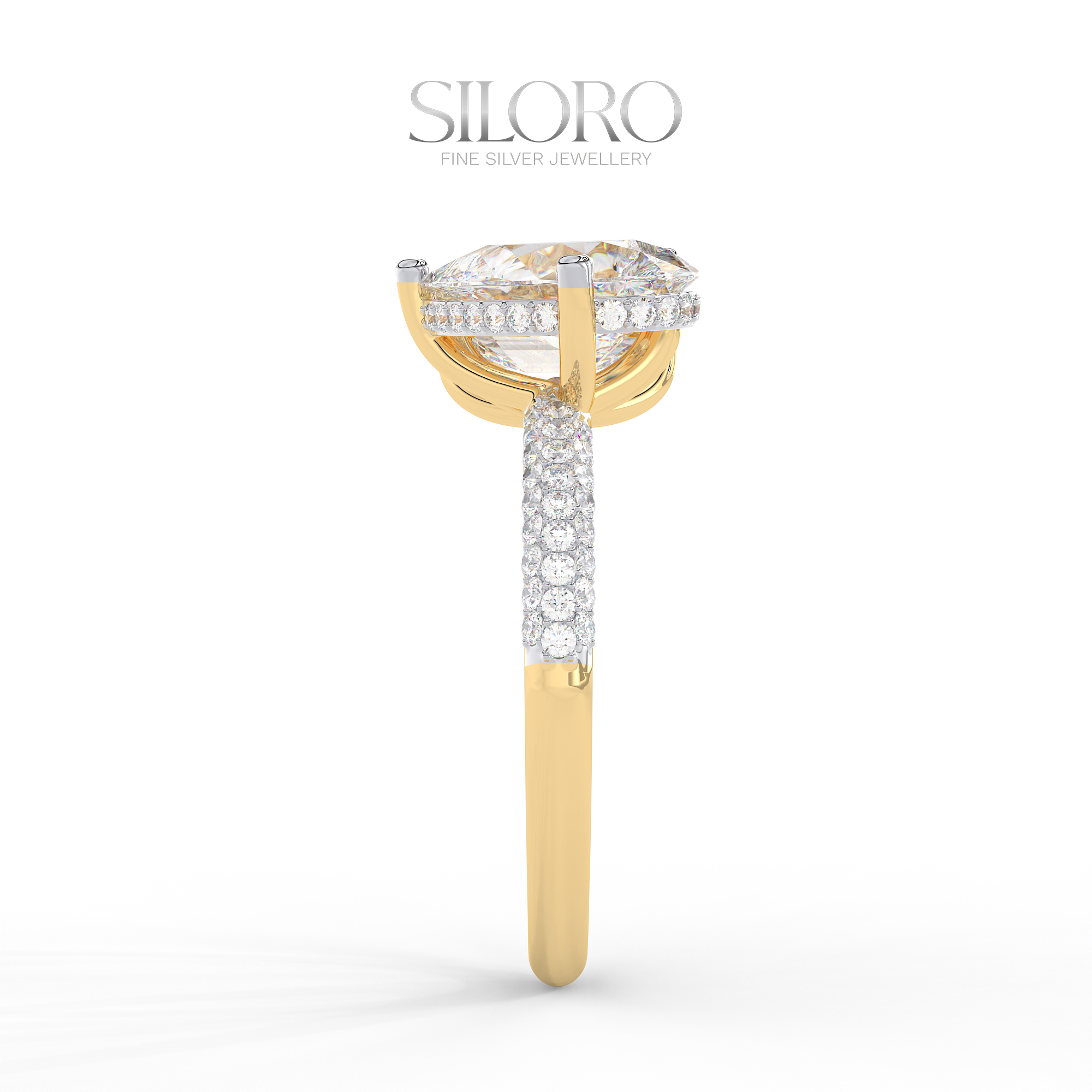 925 Silver Toi Moi moissanite emerald and pear shaped solitaire diamond Ring