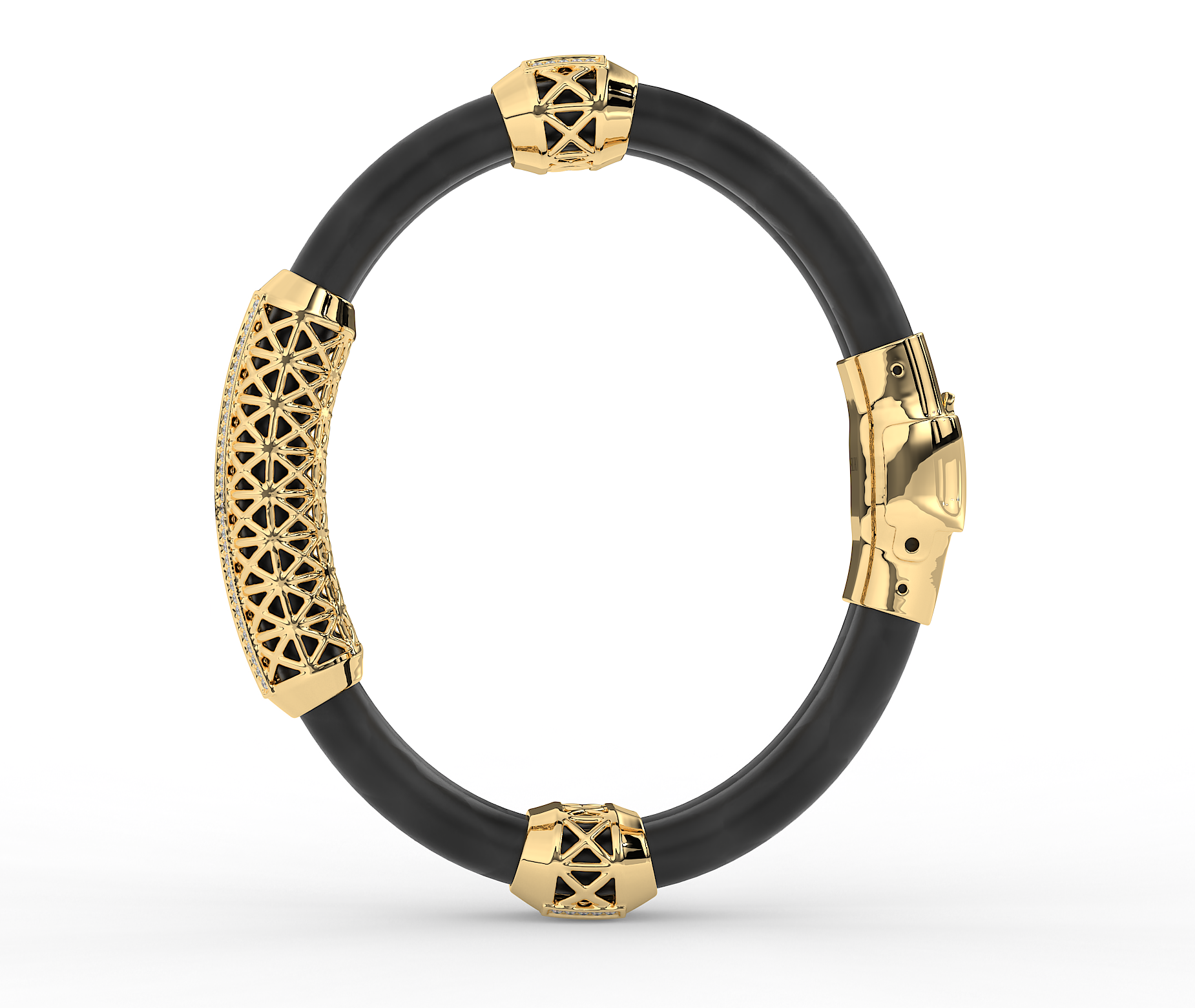 18KT Gold Plated black silicone band moissanite Diamond Lattice Bracelet