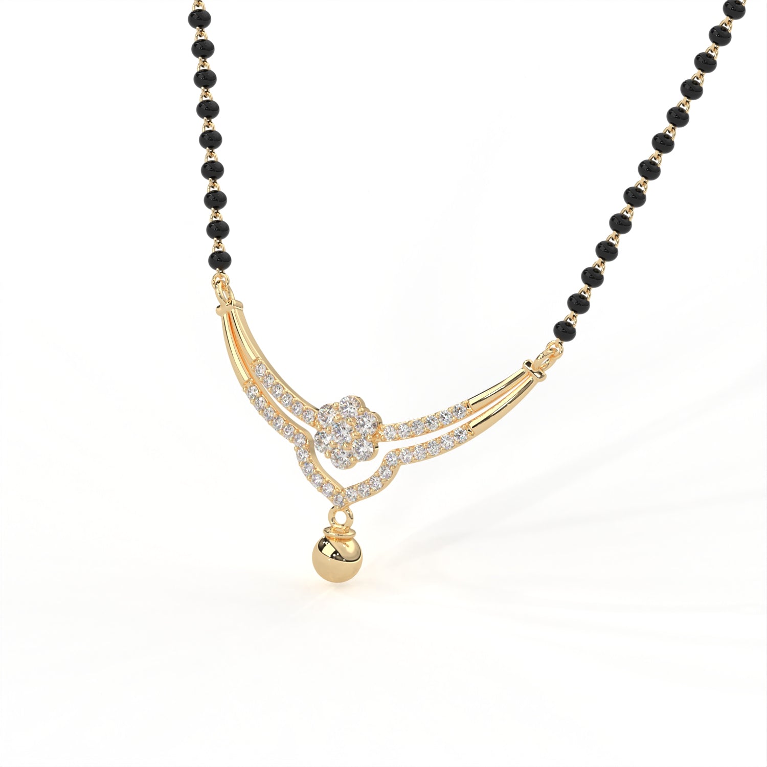 18KT gold Plated Diamond Mangalsutra pendant features a V-shaped design