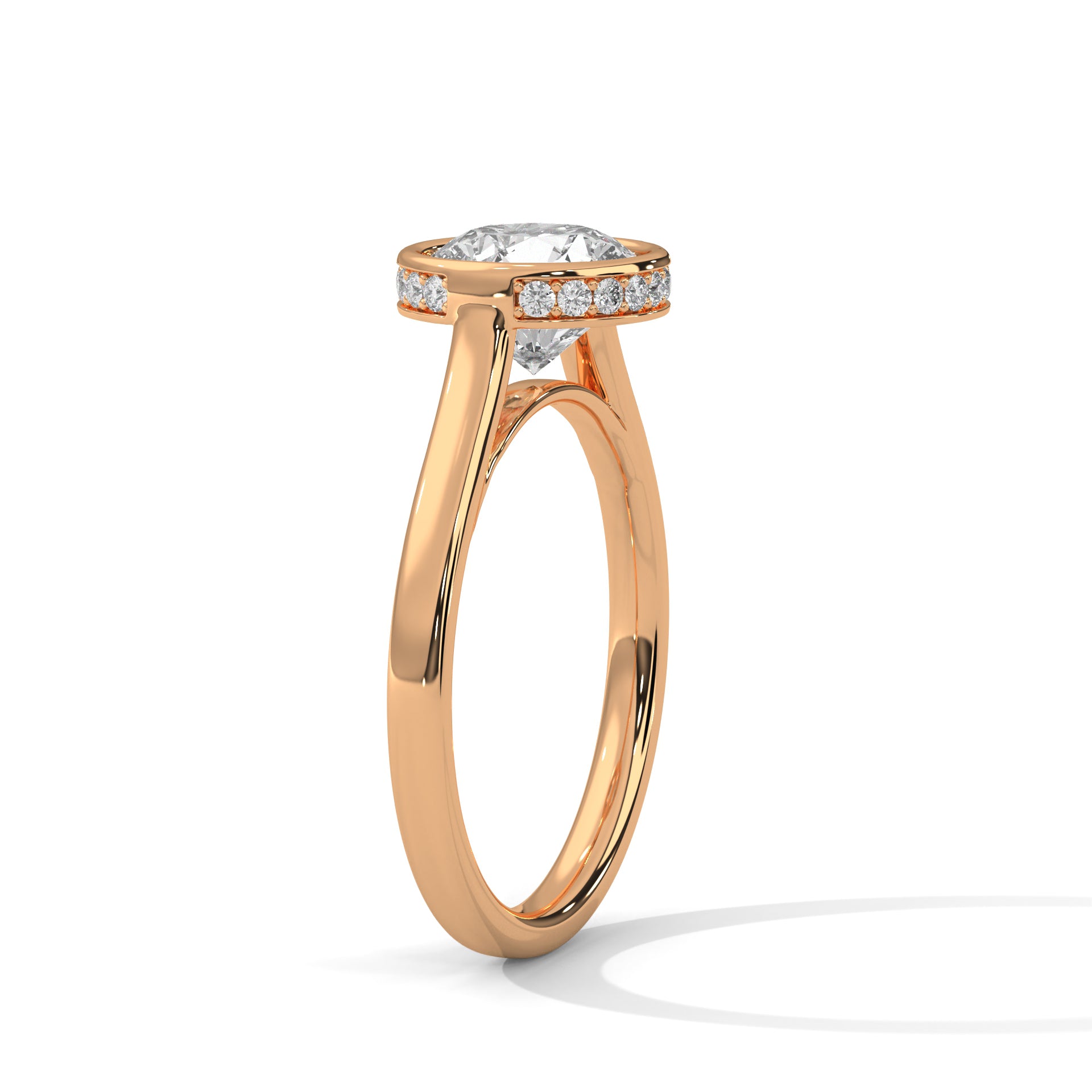18KT Gold Plated 2 carat Round Cut Bezel Hidden Halo Ring