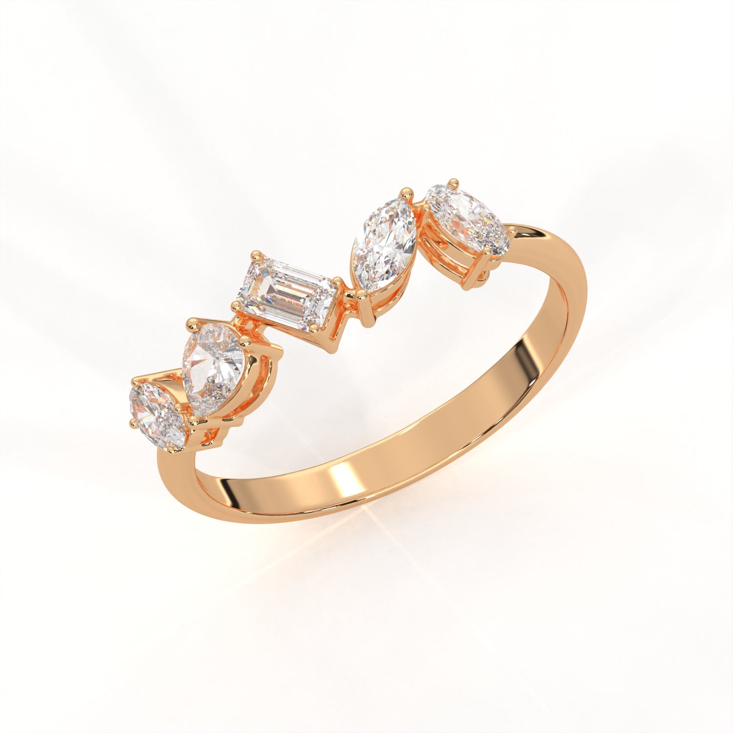 18K Gold Plated Five Stone Mixed Cut Ring