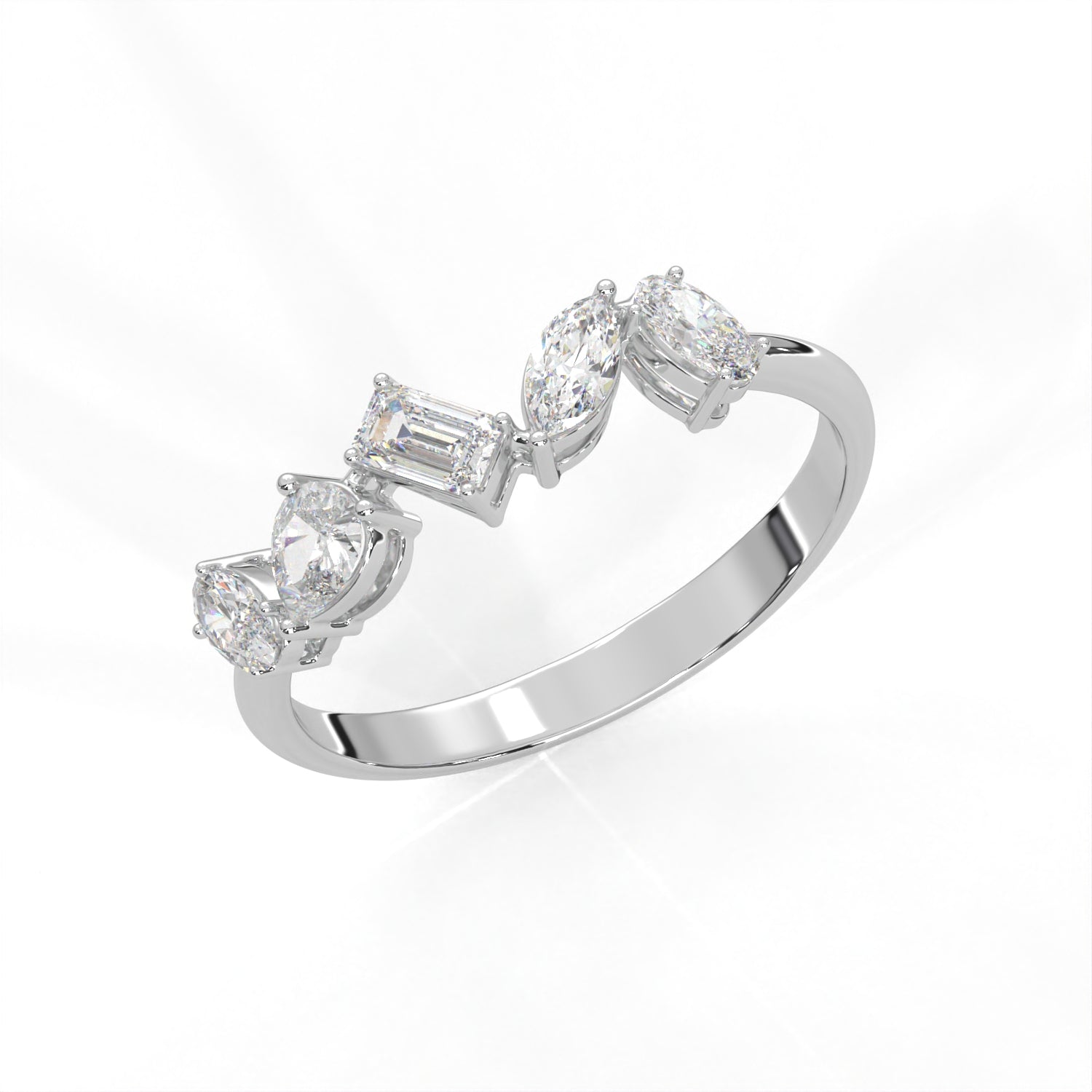 18K Gold Plated Five Stone Mixed Cut Ring