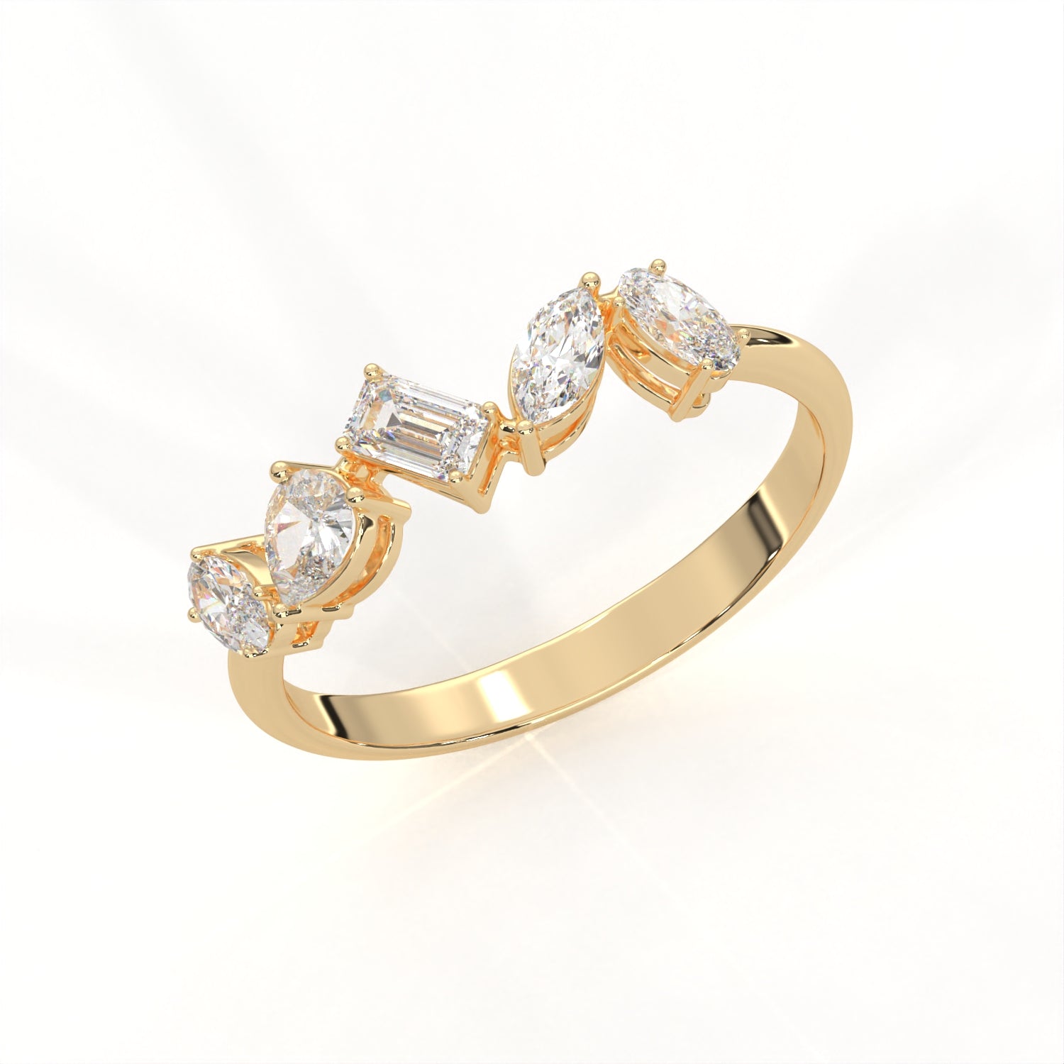 18K Gold Plated Five Stone Mixed Cut Ring