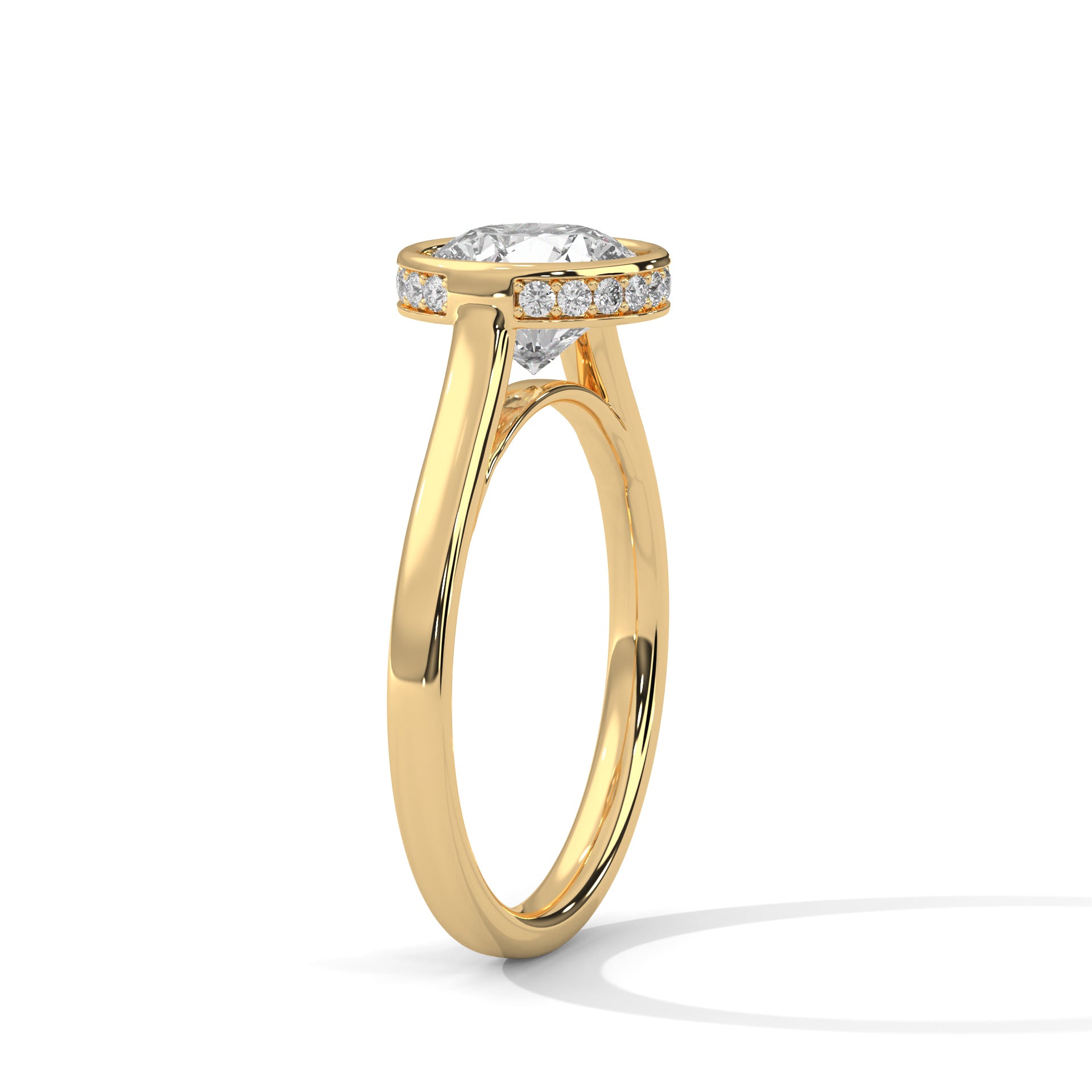 18KT Gold Plated 2 carat Round Cut Bezel Hidden Halo Ring