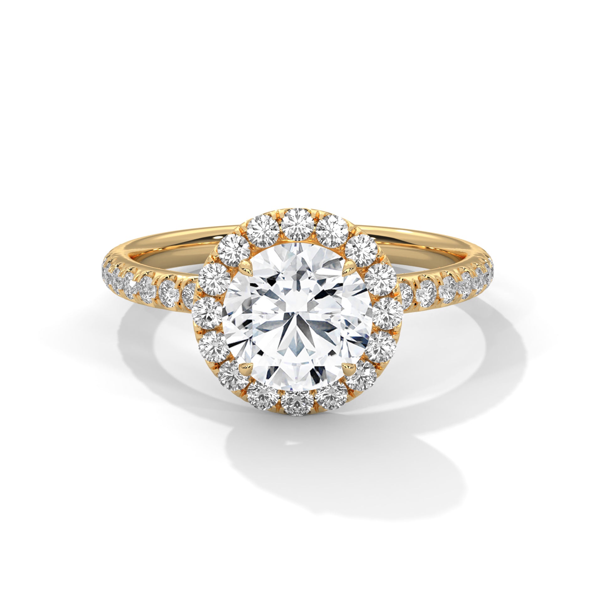 14 KT Gold Plated 1 Ct Round Cut 0.47 Halo Solitaire Diamond Ring For Women