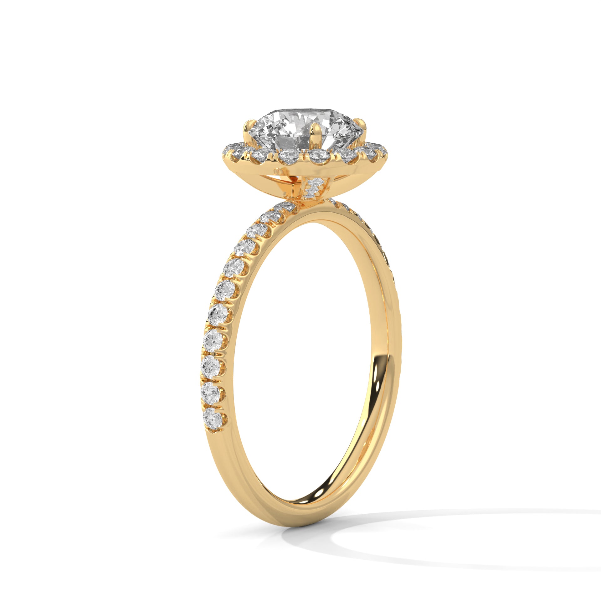 14 KT Gold Plated 1 Ct Round Cut 0.47 Halo Solitaire Diamond Ring For Women