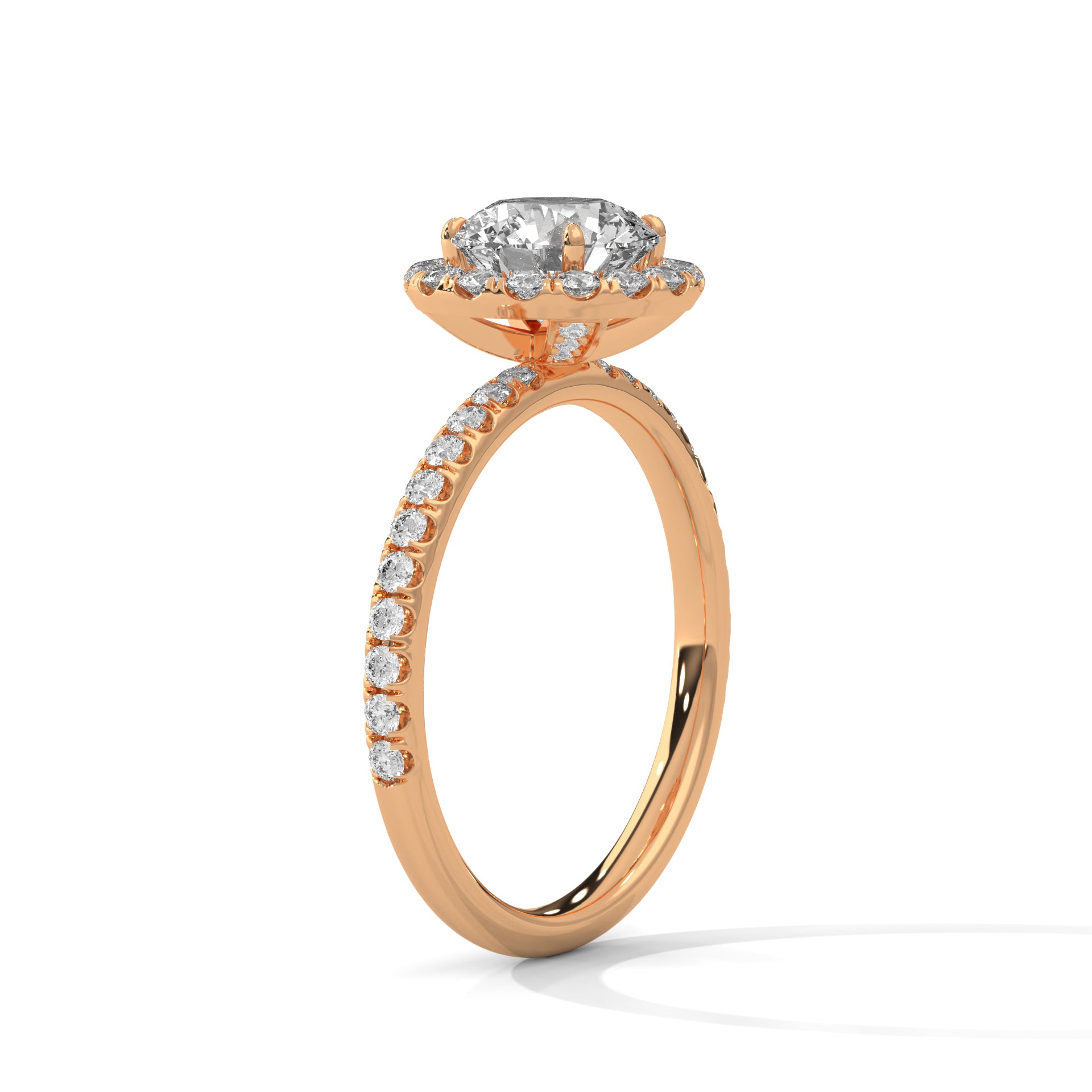 14 KT Gold Plated 1 Ct Round Cut 0.47 Halo Solitaire Diamond Ring For Women