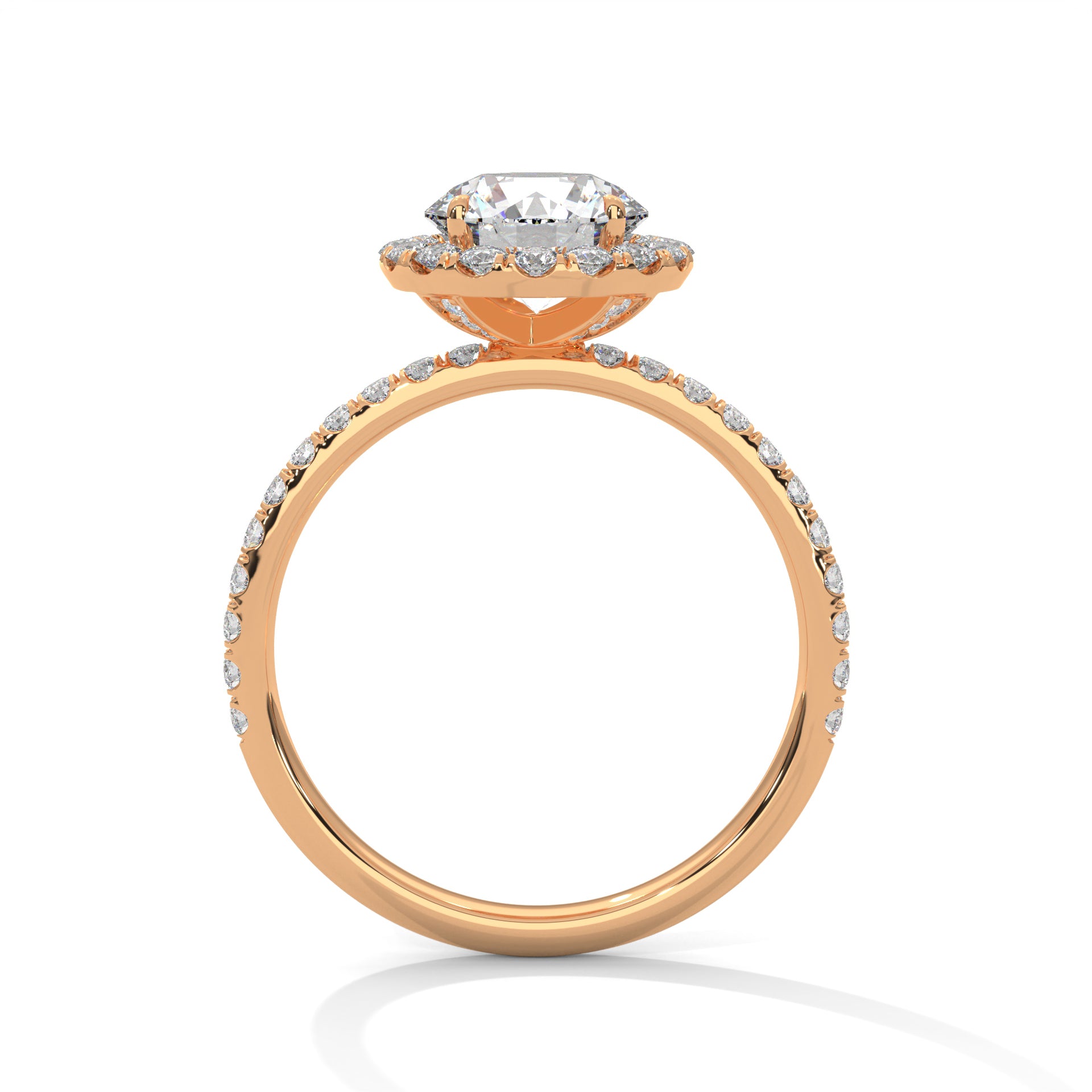 14 KT Gold Plated 1 Ct Round Cut 0.47 Halo Solitaire Diamond Ring For Women