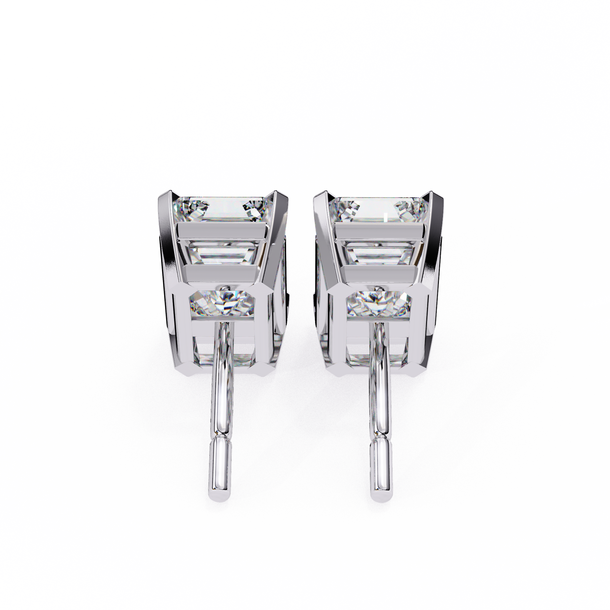 1.5 Carat emerald cut diamond stud earrings in a four prong