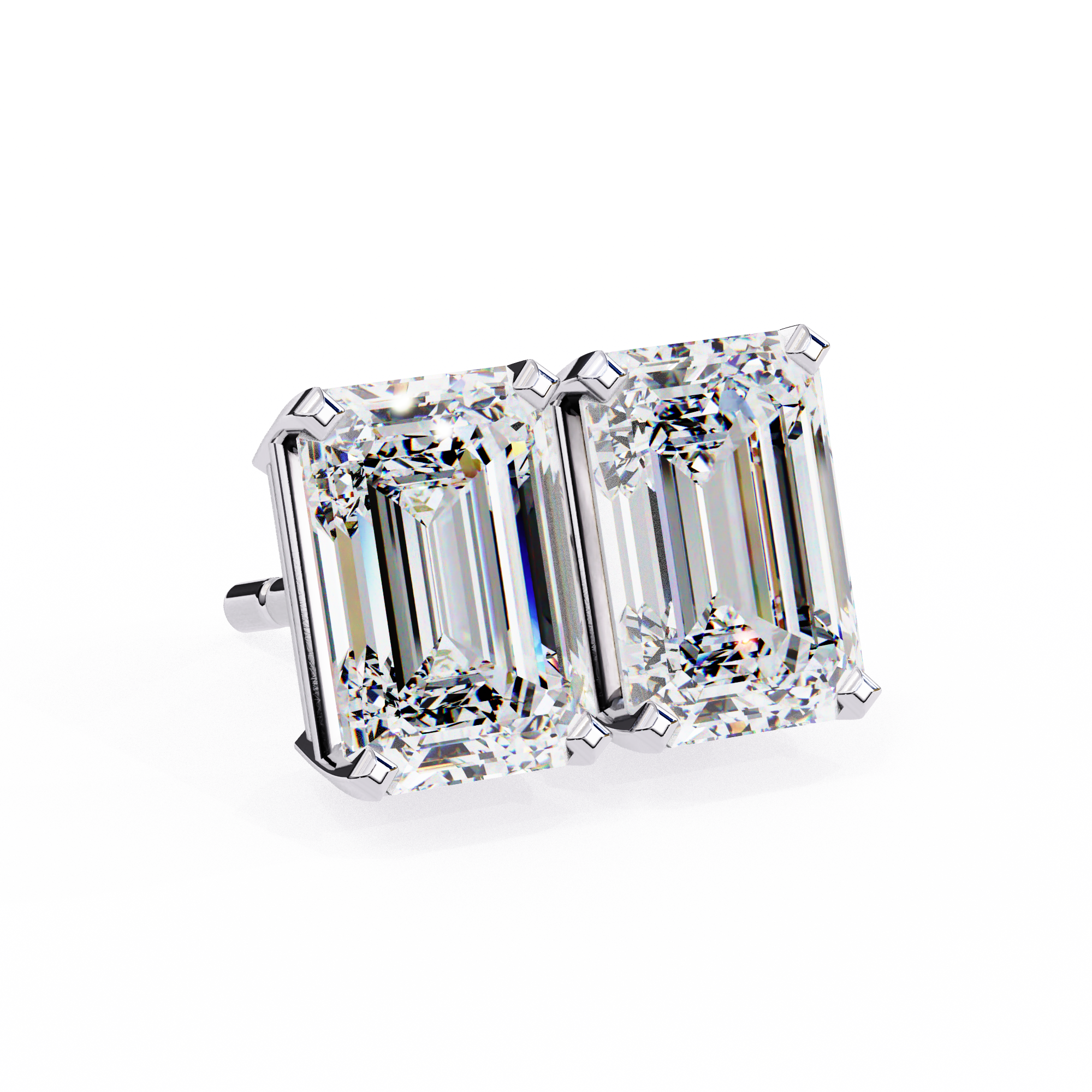 1.5 Carat emerald cut diamond stud earrings in a four prong