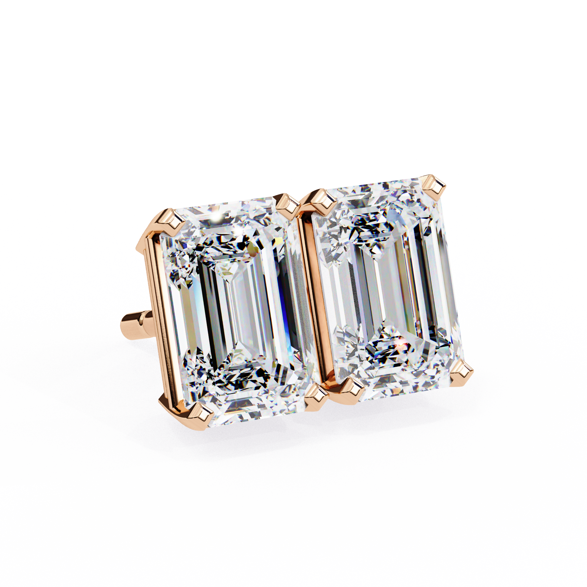 1.5 Carat emerald cut diamond stud earrings in a four prong