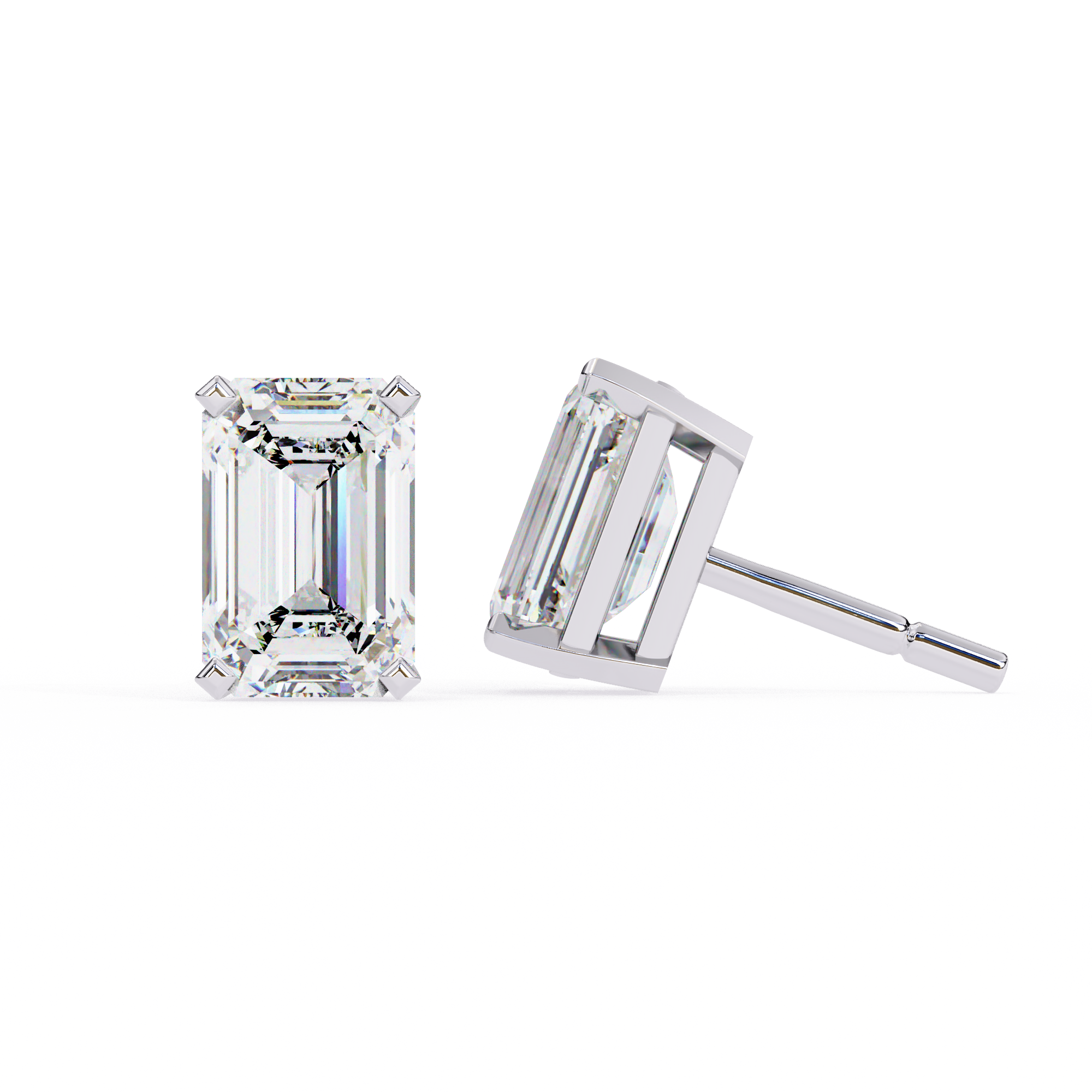 1.5 Carat emerald cut diamond stud earrings in a four prong
