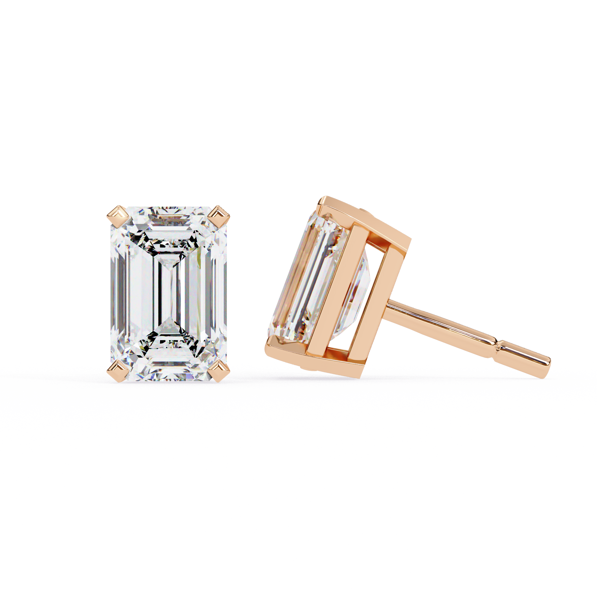 1.5 Carat emerald cut diamond stud earrings in a four prong