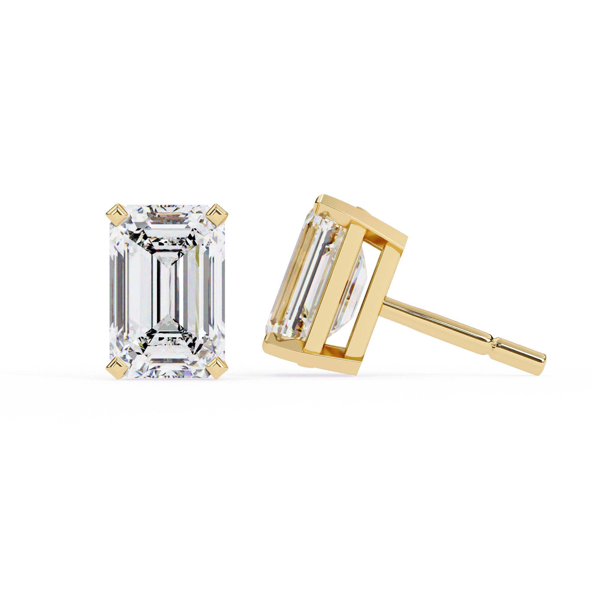 1.5 Carat emerald cut diamond stud earrings in a four prong