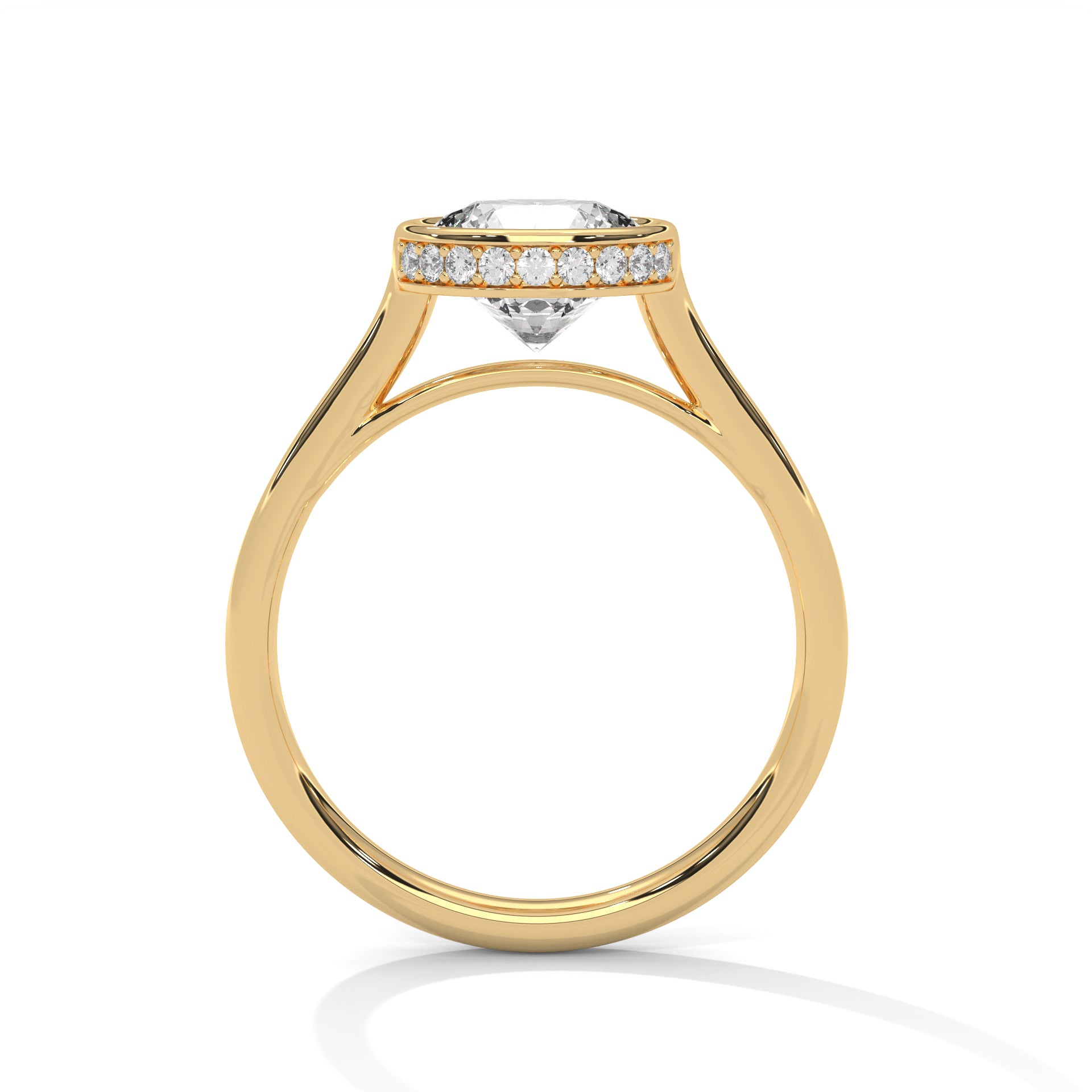 18KT Gold Plated 2 carat Round Cut Bezel Hidden Halo Ring