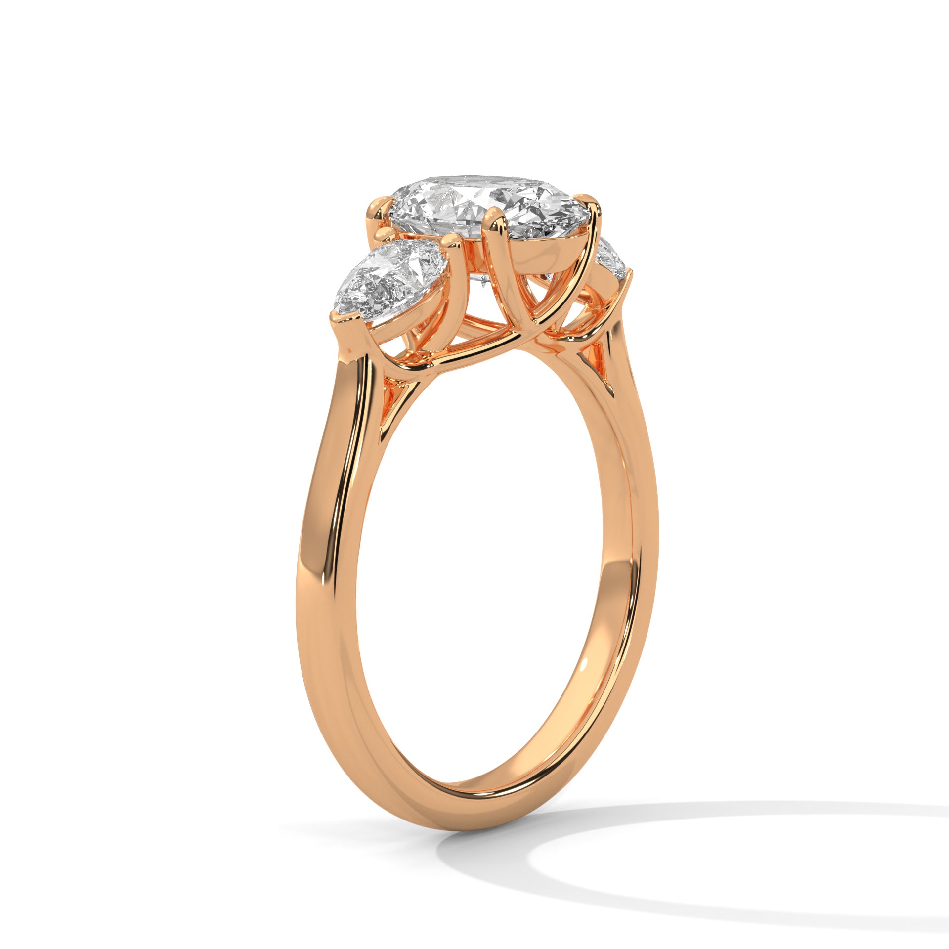 14 KT Gold Plated 2 Ct Oval And Pear Cut Three Stone Solitaire Diamond Ring For Women
