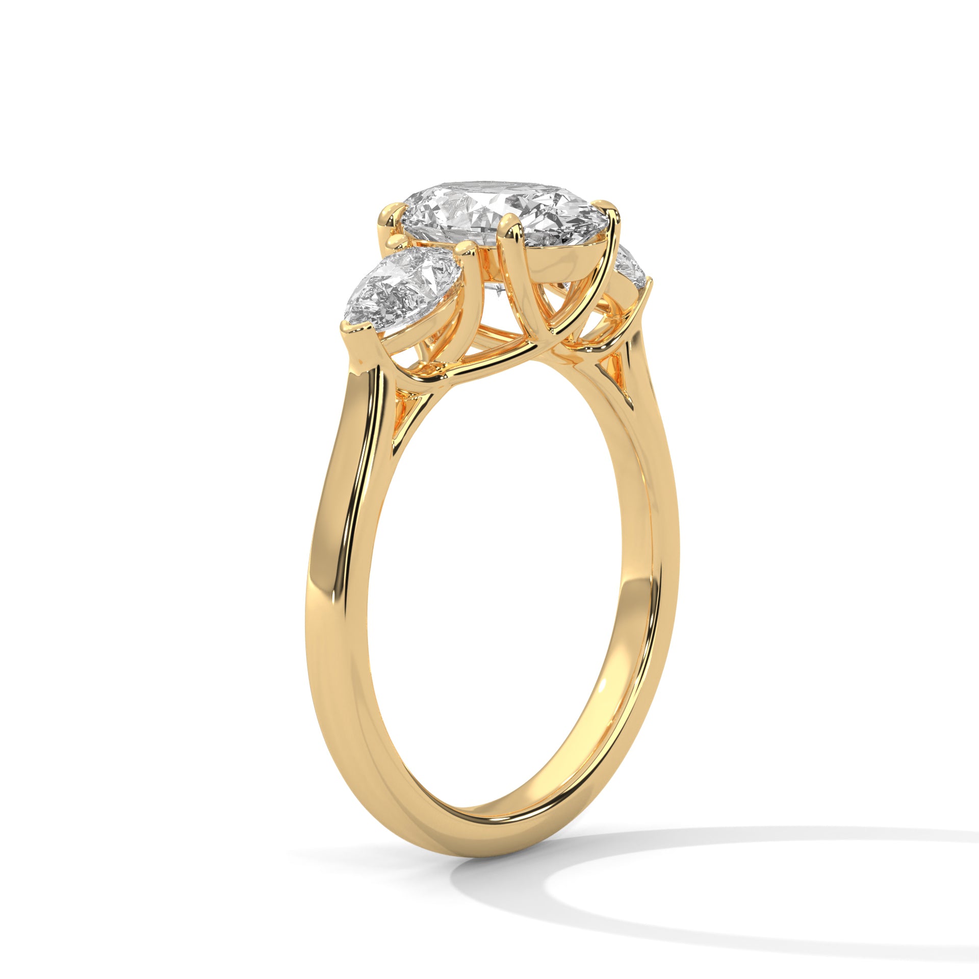 14 KT Gold Plated 2 Ct Oval And Pear Cut Three Stone Solitaire Diamond Ring For Women