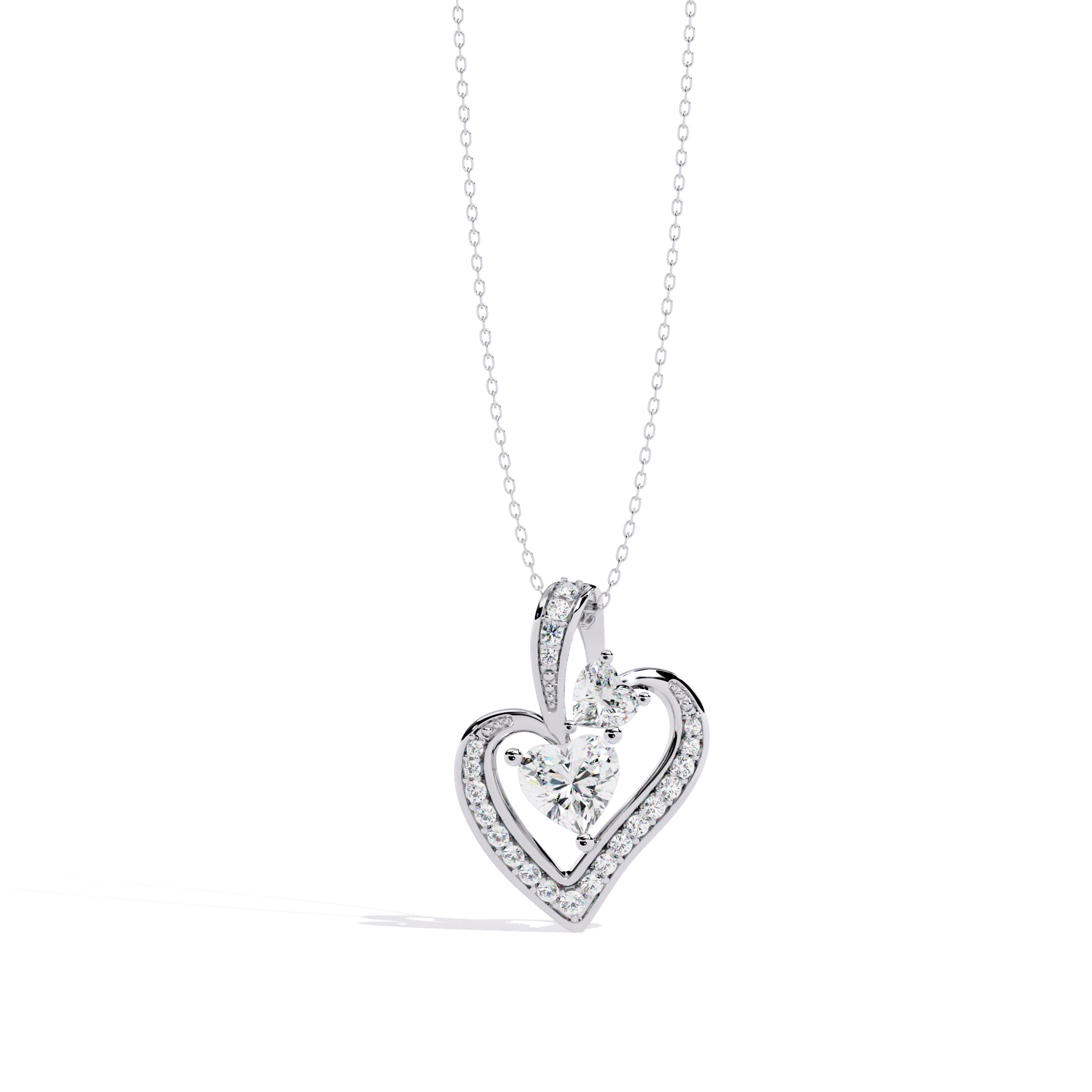 18KT Gold Plated Double Heart Moissanite Diamond Pendant