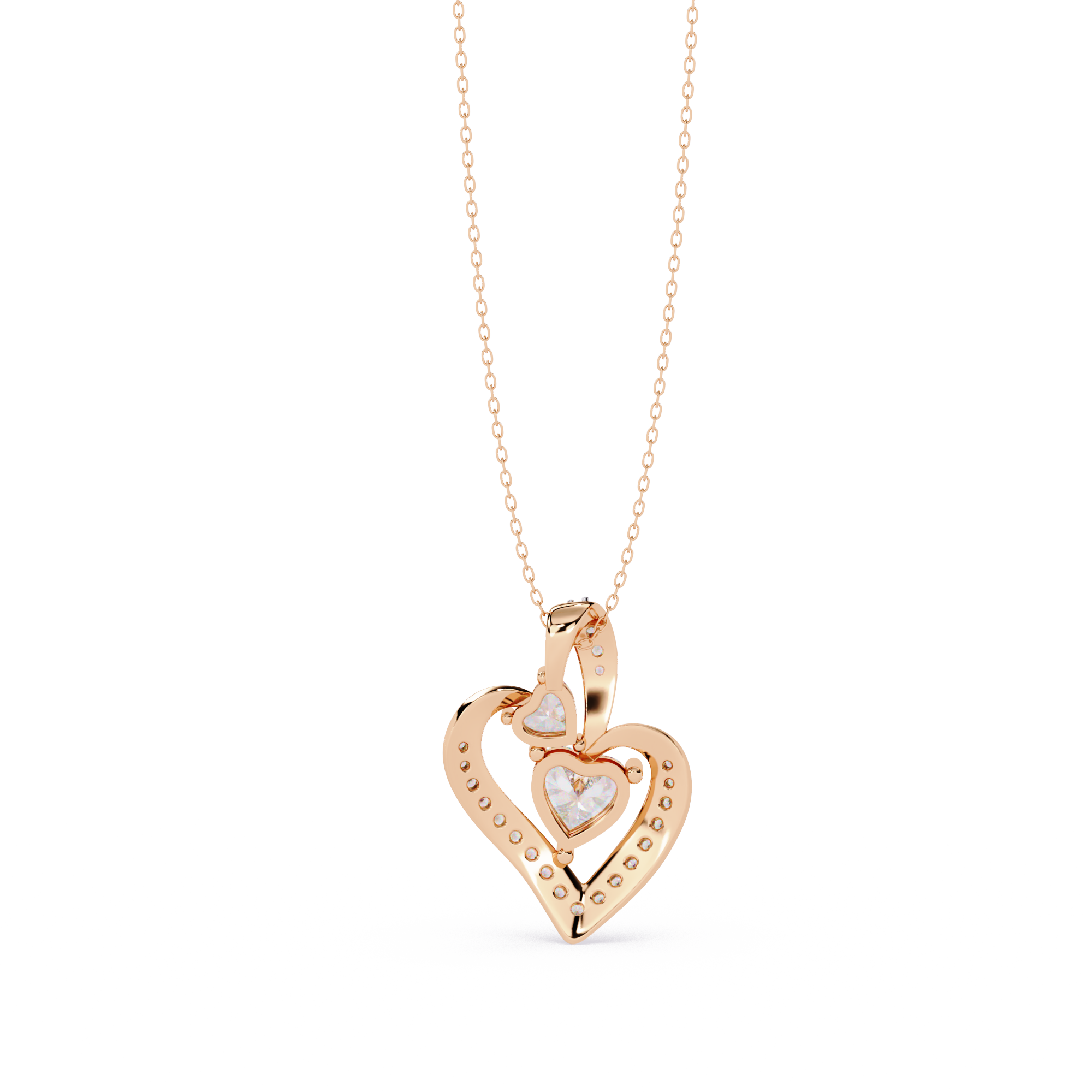18KT Gold Plated Double Heart Moissanite Diamond Pendant
