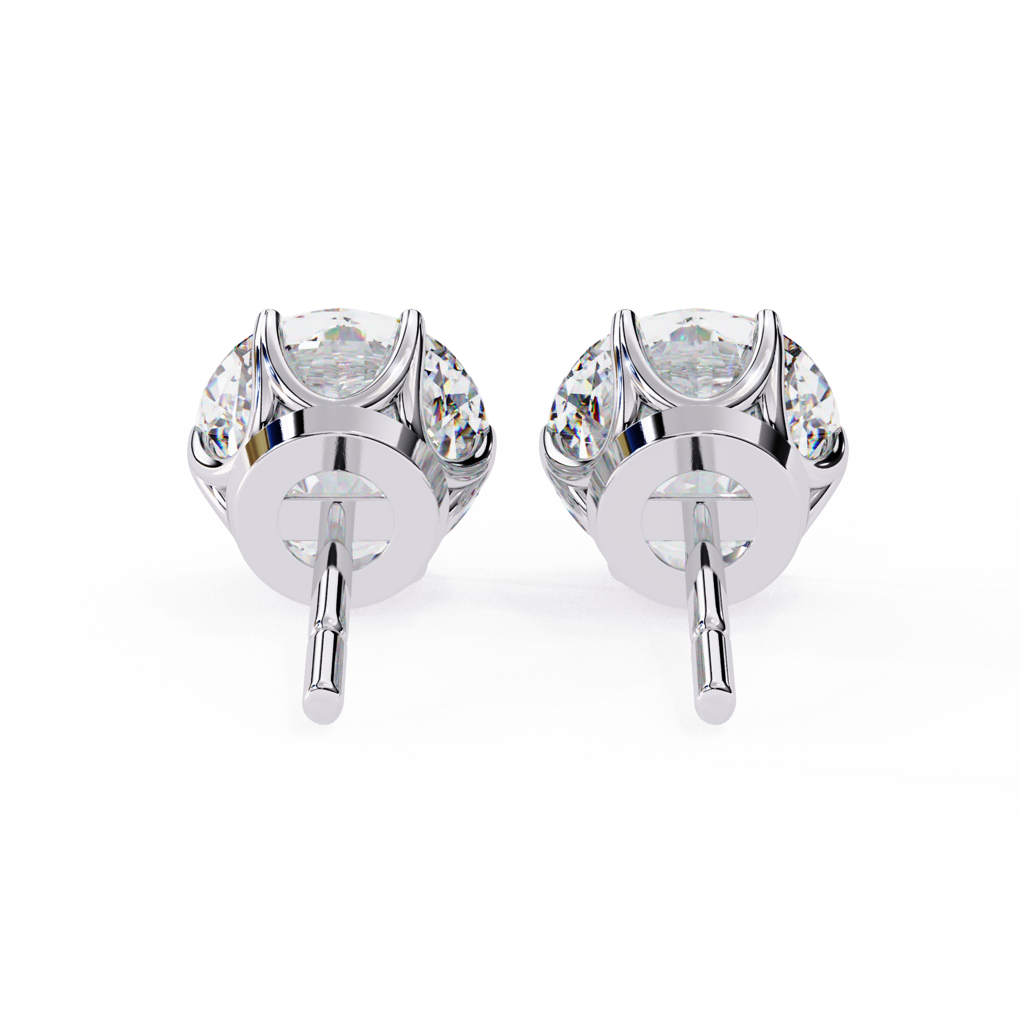 2.5 Carat Round diamond stud earrings set in a six prong basket setting