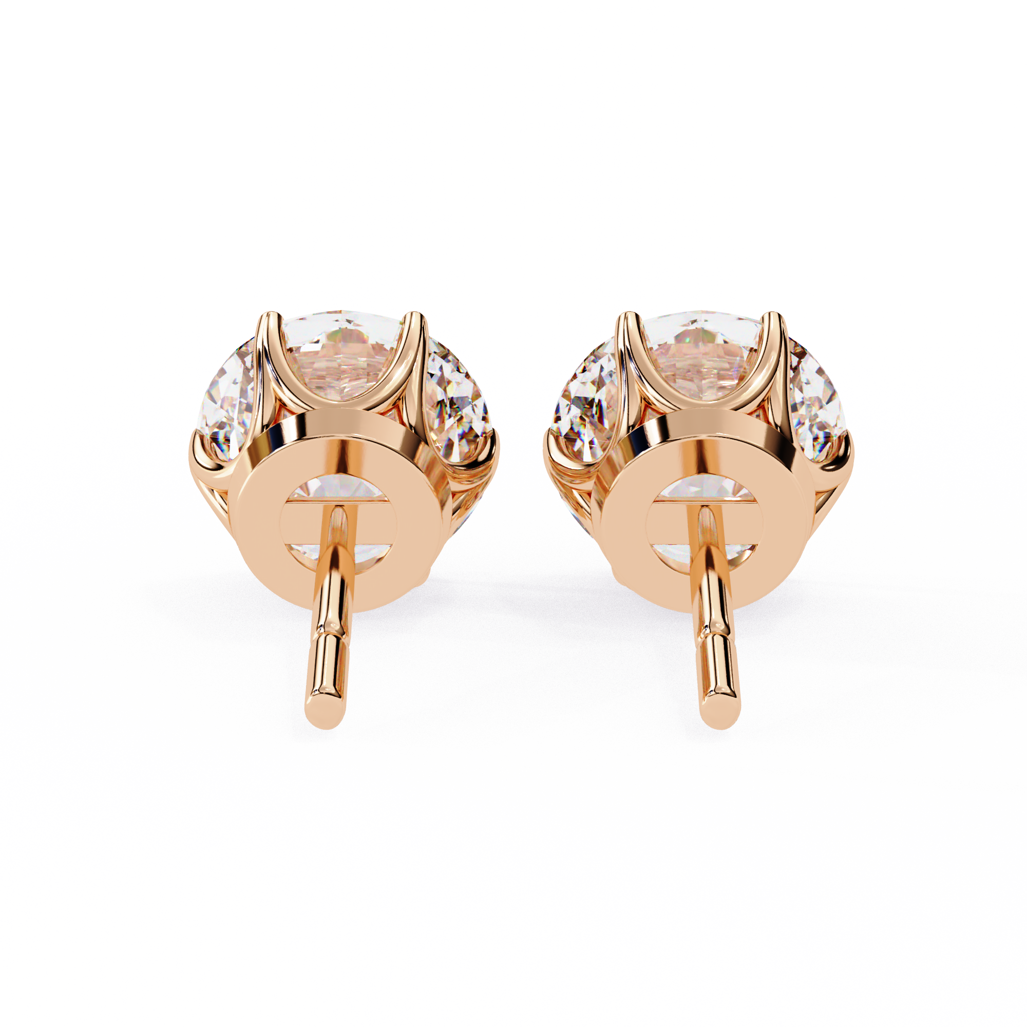 2.5 Carat Round diamond stud earrings set in a six prong basket setting