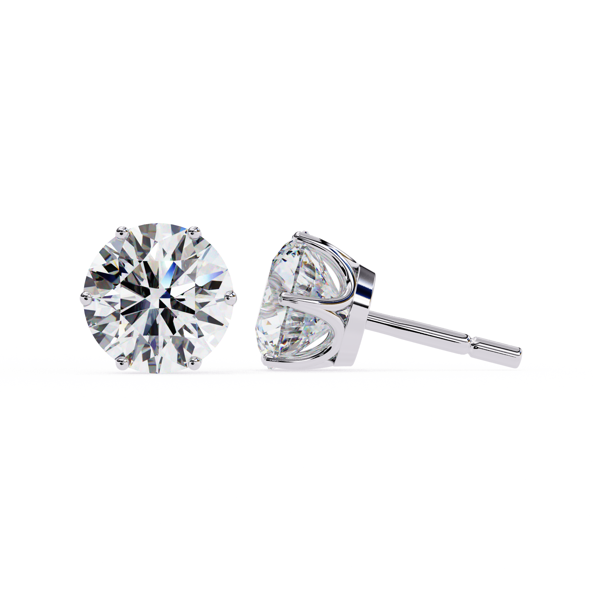 2.5 Carat Round diamond stud earrings set in a six prong basket setting