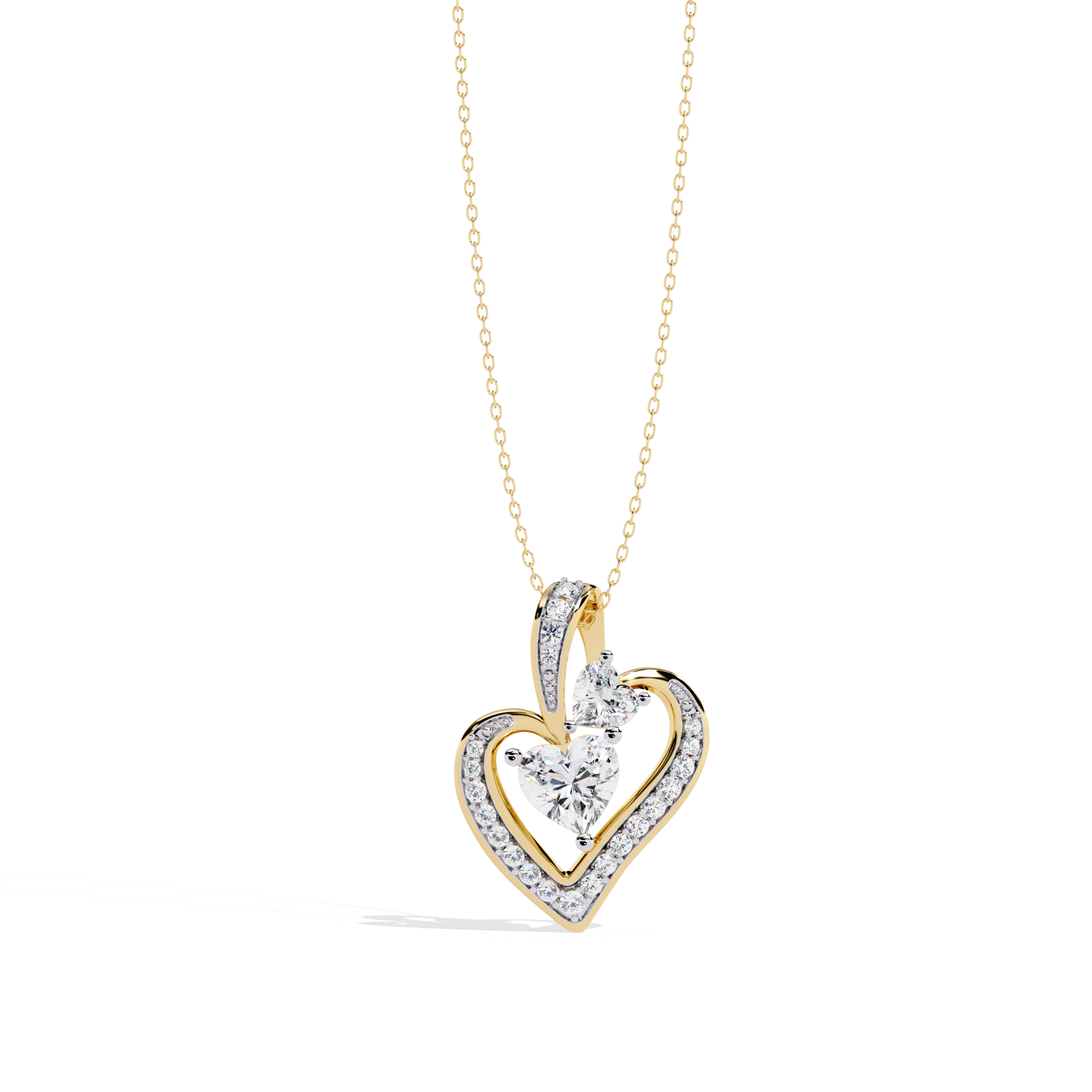 18KT Gold Plated Double Heart Moissanite Diamond Pendant