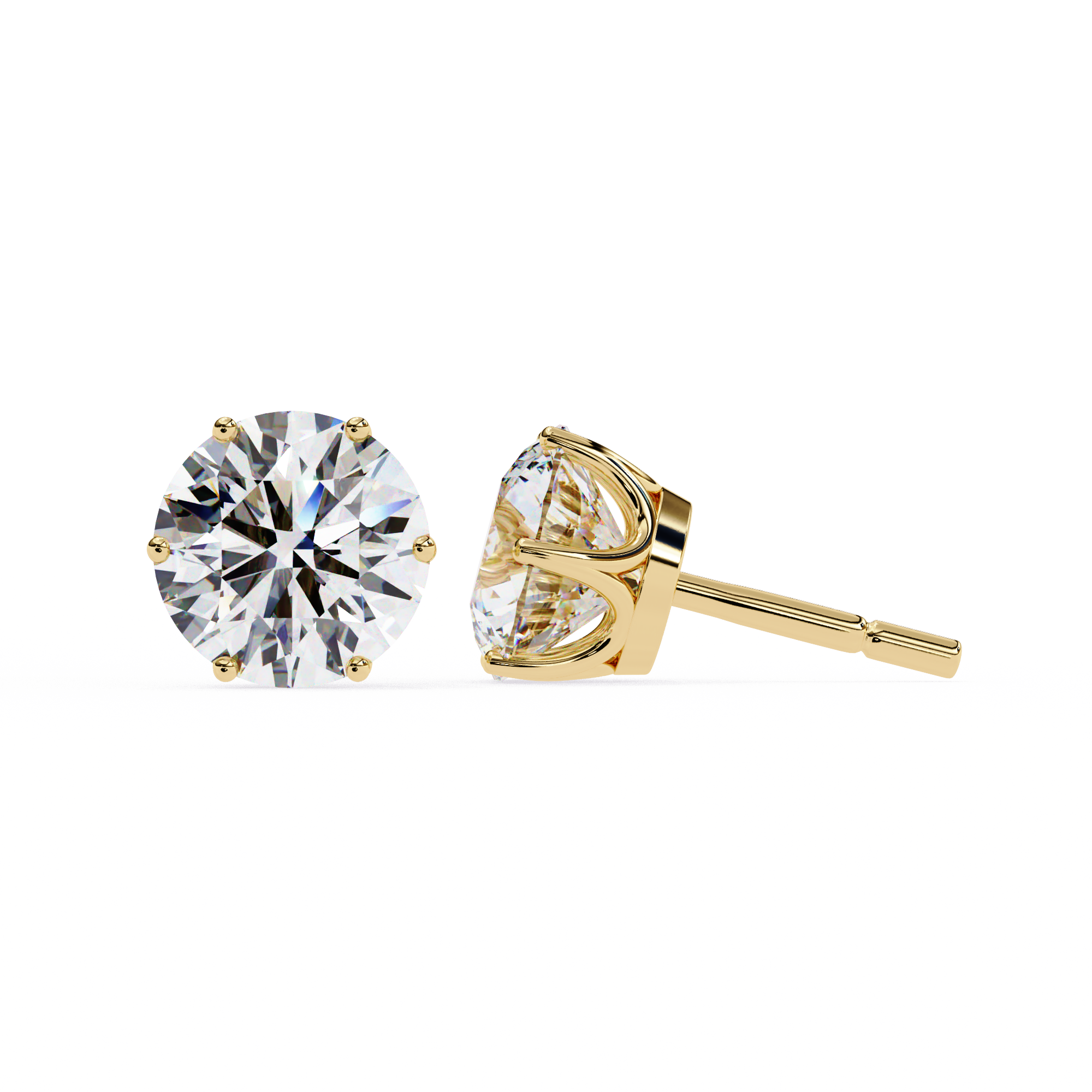 2.5 Carat Round diamond stud earrings set in a six prong basket setting