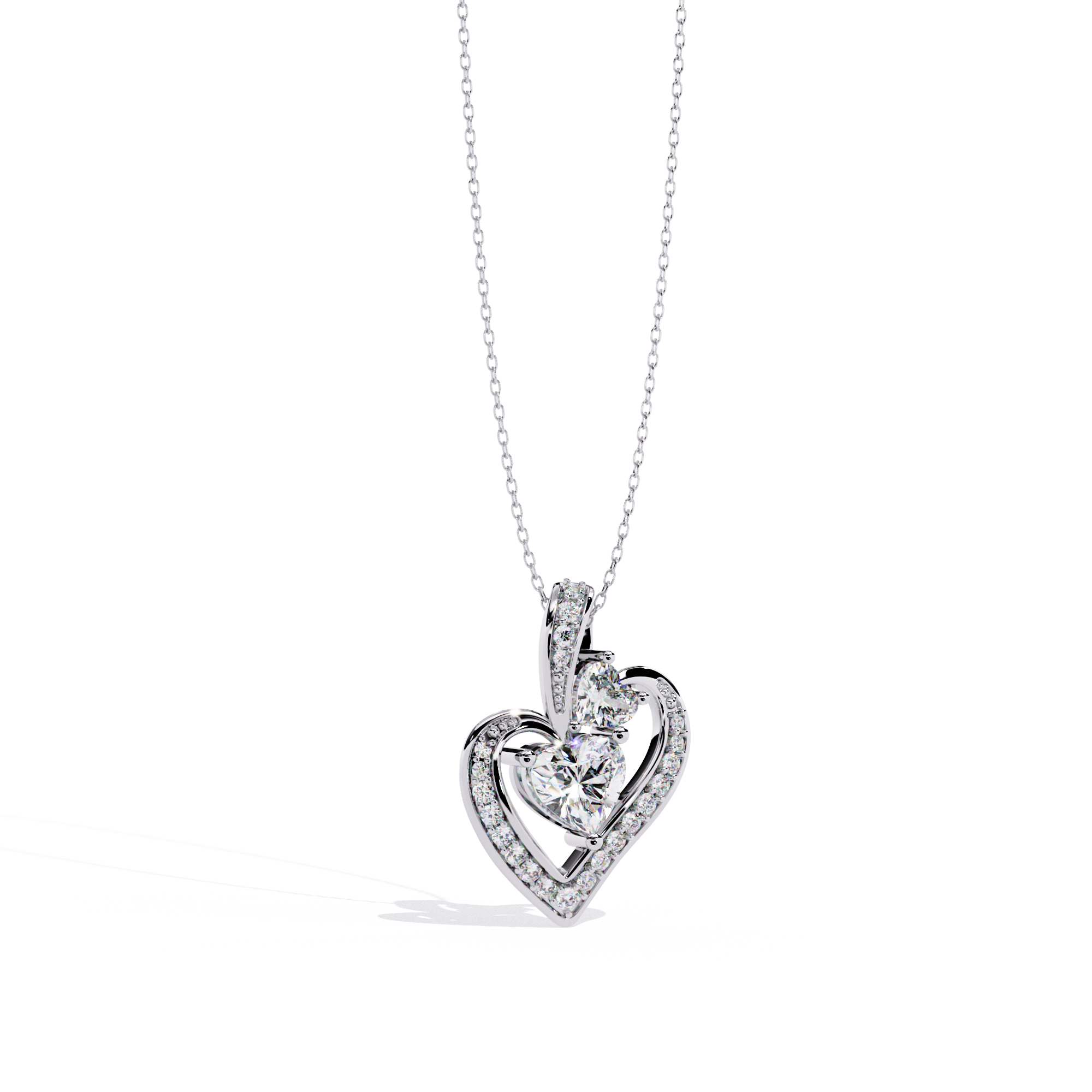 18KT Gold Plated Double Heart Moissanite Diamond Pendant