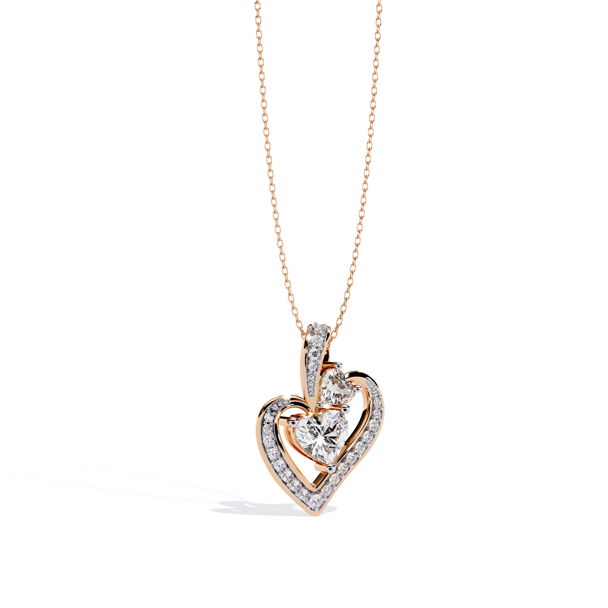 18KT Gold Plated Double Heart Moissanite Diamond Pendant