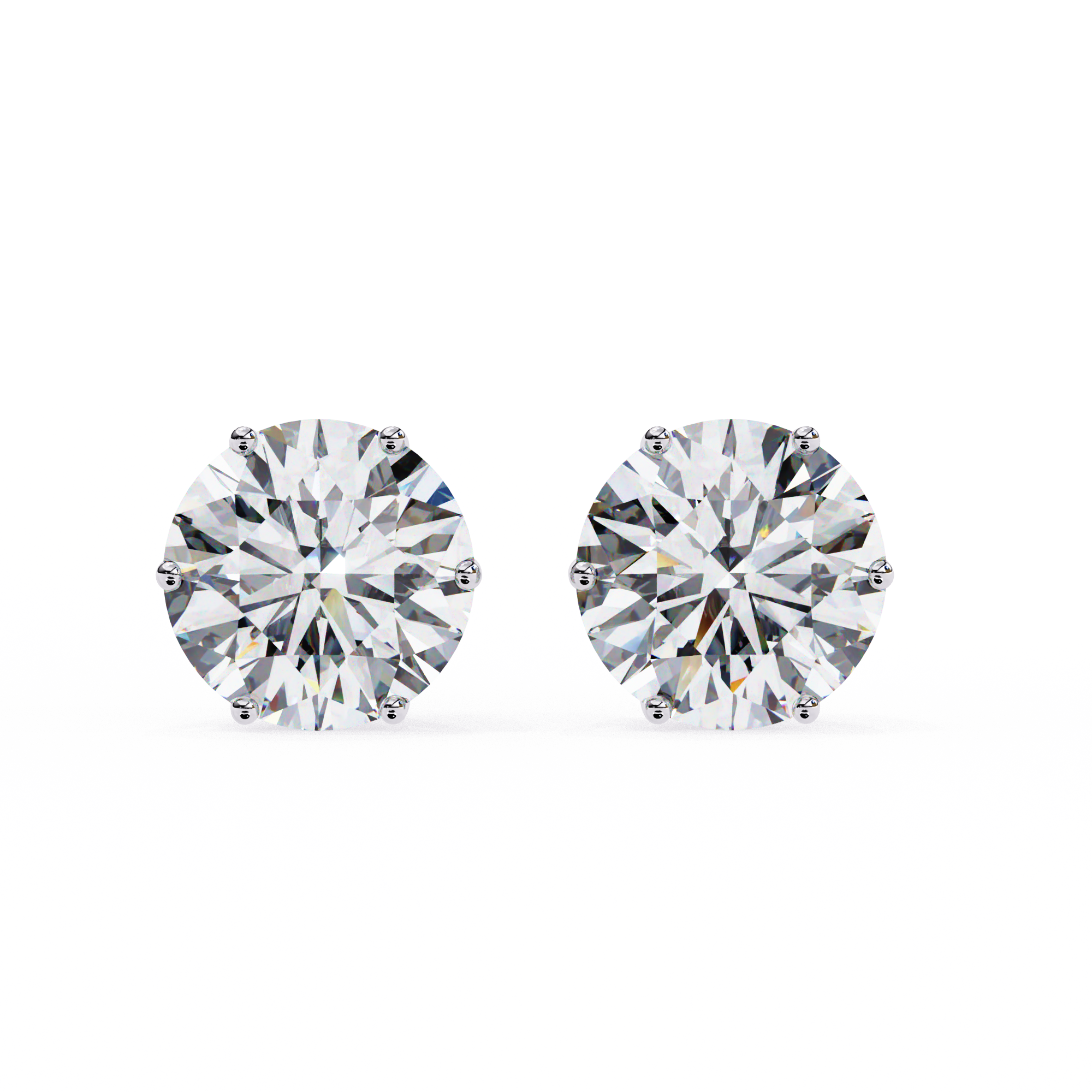 2.5 Carat Round diamond stud earrings set in a six prong basket setting