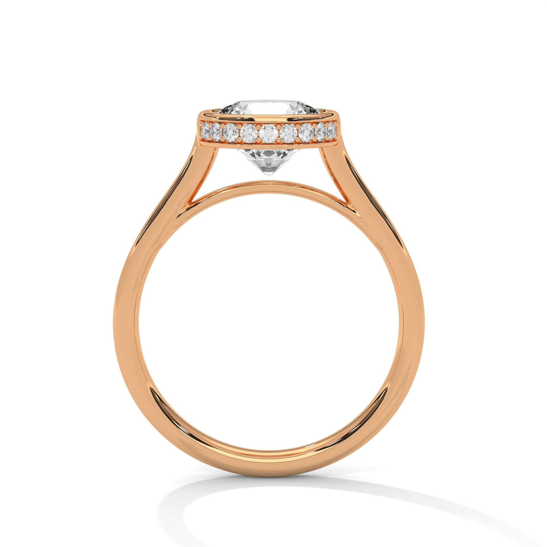 18KT Gold Plated 2 carat Round Cut Bezel Hidden Halo Ring