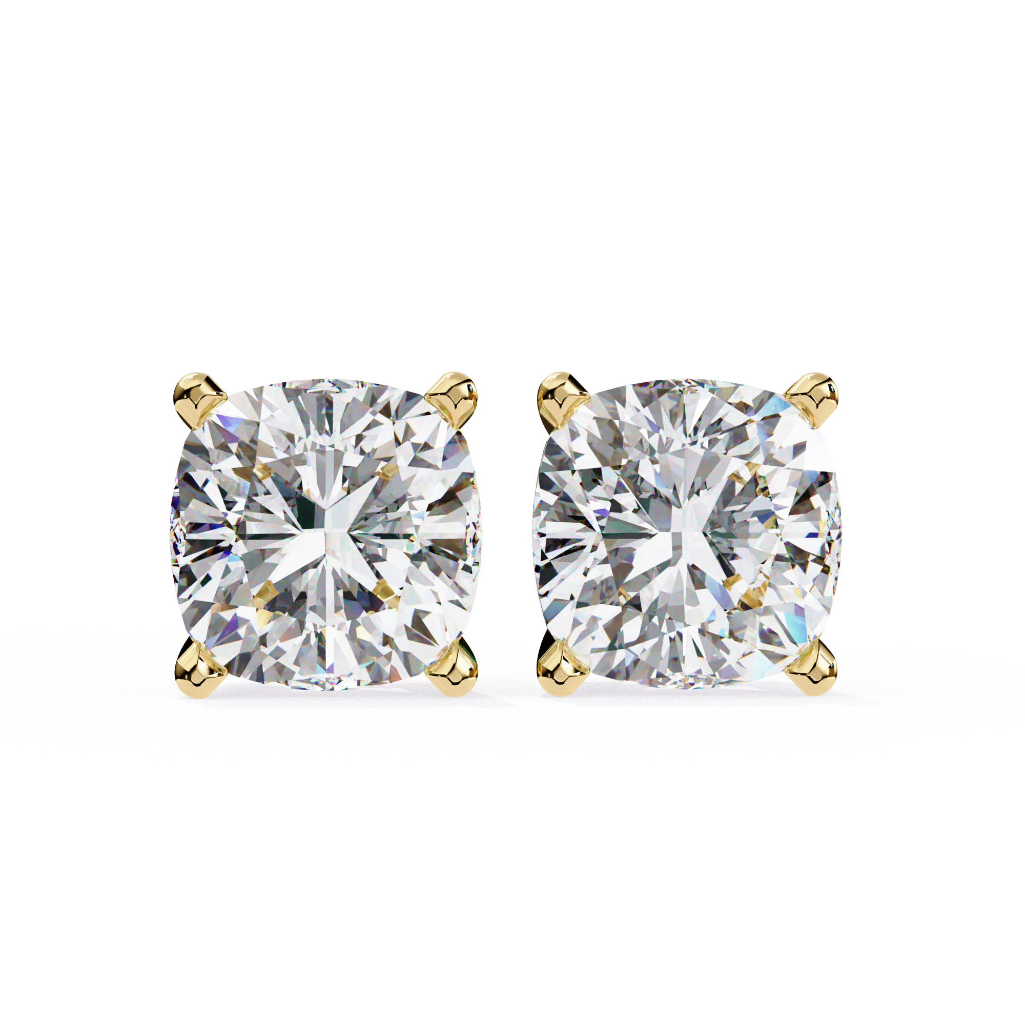 Pair of Cushion-cut diamond stud earrings in a four-prong basket setting